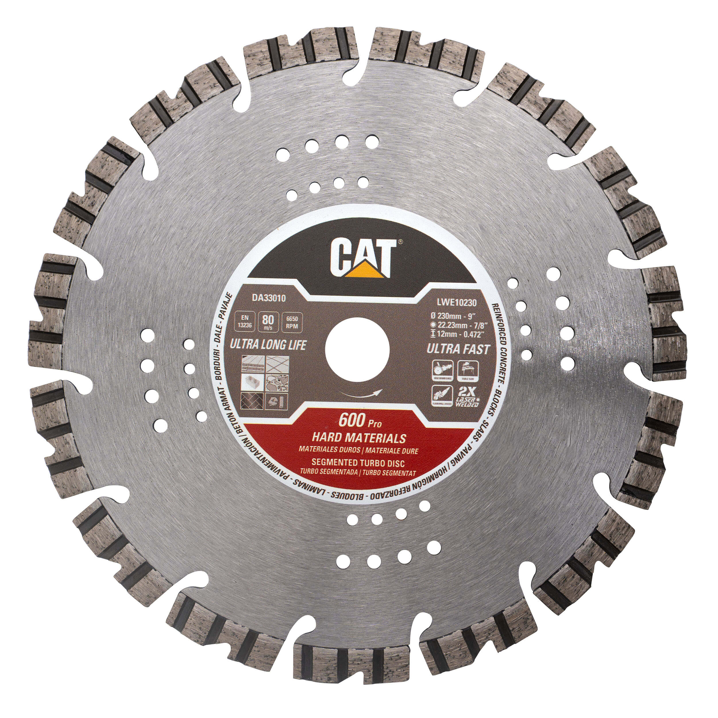 Disc diamantat CAT segmentat pentru materiale dure, 230 mm, 600 PRO, Model DA33010