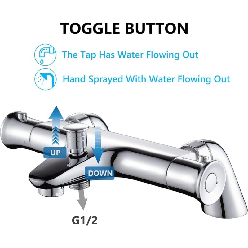 Mitigeur Thermostatique Baignoire, Douche avec Bouton de Sécurisé à 38°C, Robinets de douche Thermostatique pour Baignoire, Laiton, Anti-brûlureC - 3