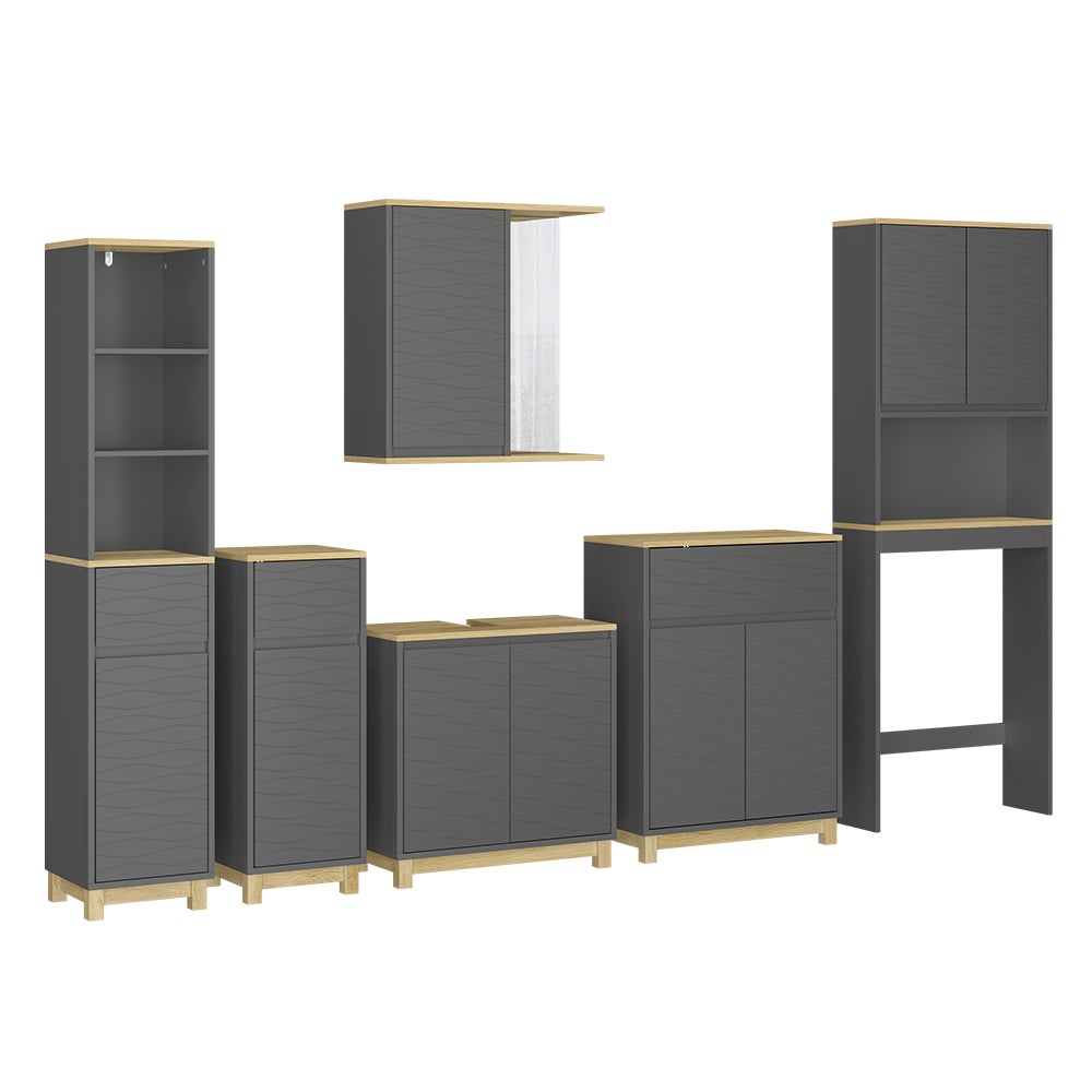 Vicco Zestaw mebli łazienkowych Livia, Antracyt/dąb, 6 części