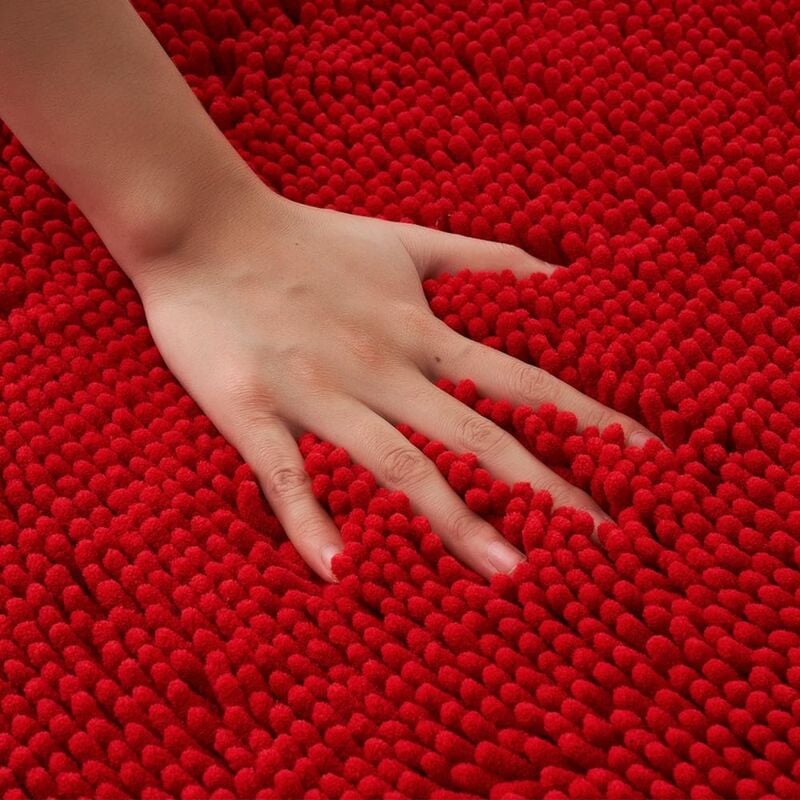 AIMECO Tappetino Da Bagno In Ciniglia Rosso Vino - 2 Pezzi 40x60 Cm - Antiscivolo E Morbido