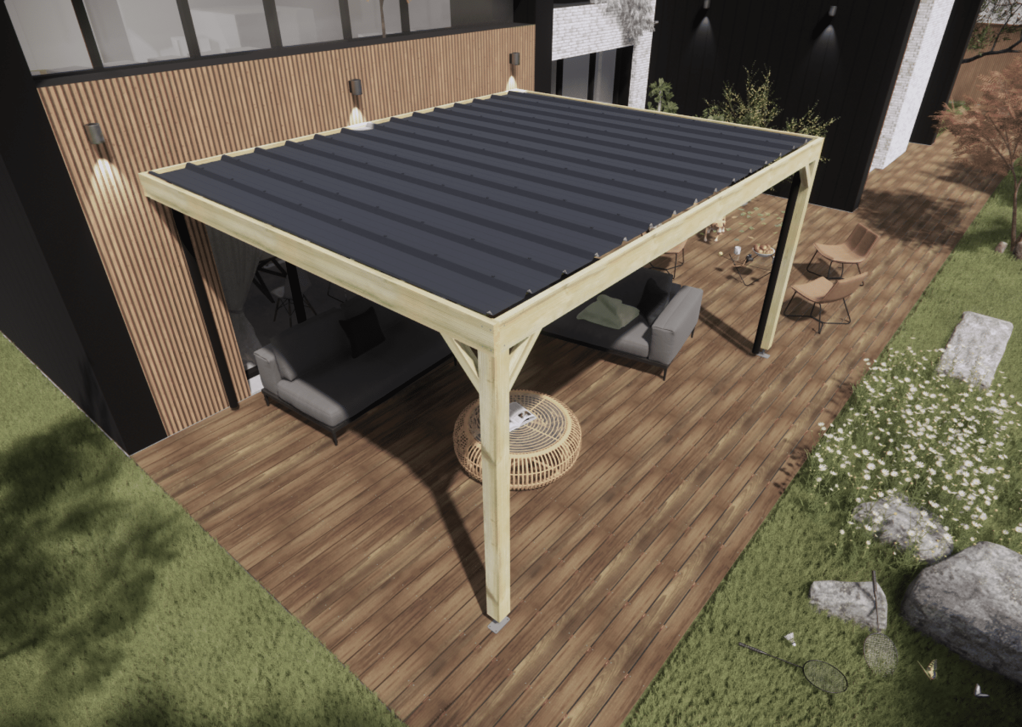 Carport bois • 5m x 4m • adossée • sens largeur • livraison comprise - 4