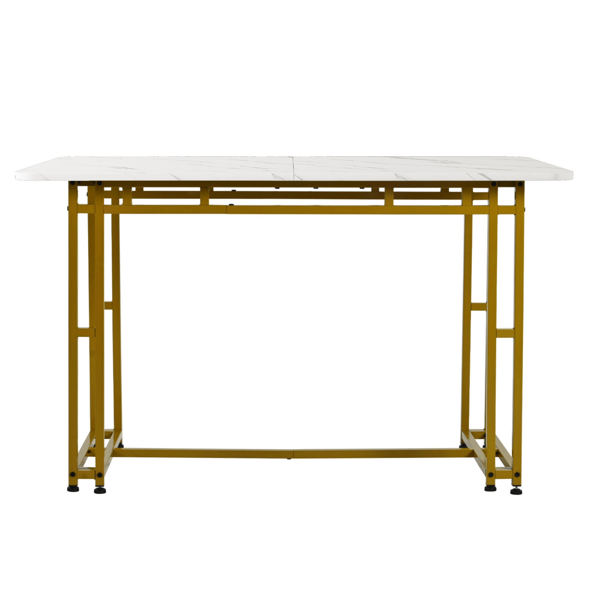 Mesa de comedor para 4 a 6 cubiertos con diseño de mármol - MDF + patas de metal dorado - blanca - 3