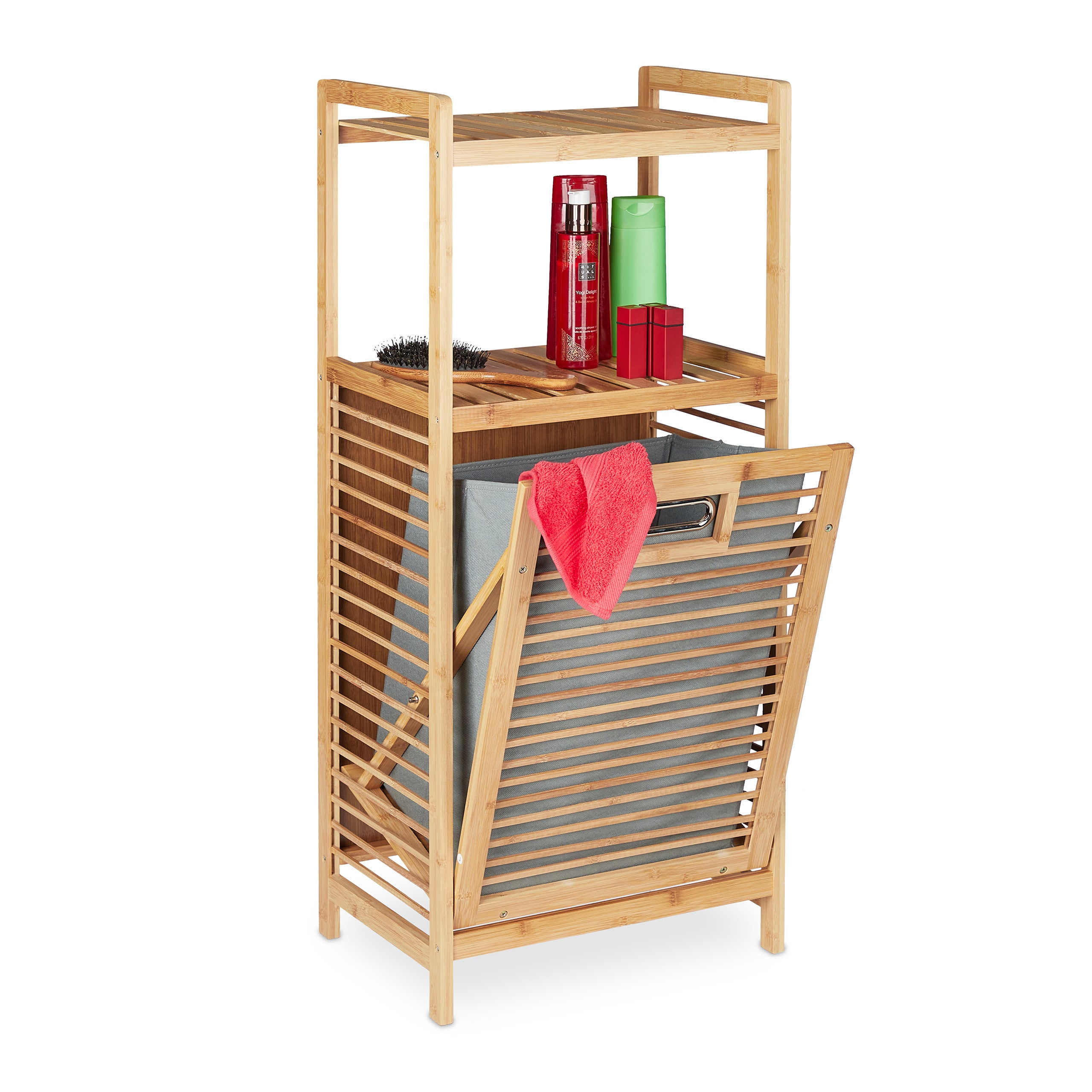 Meuble Salle De Bain Relaxdays Avec Bac à Linge - Bambou Naturel & Noir - 95x40x30 Cm - 2 Niveaux