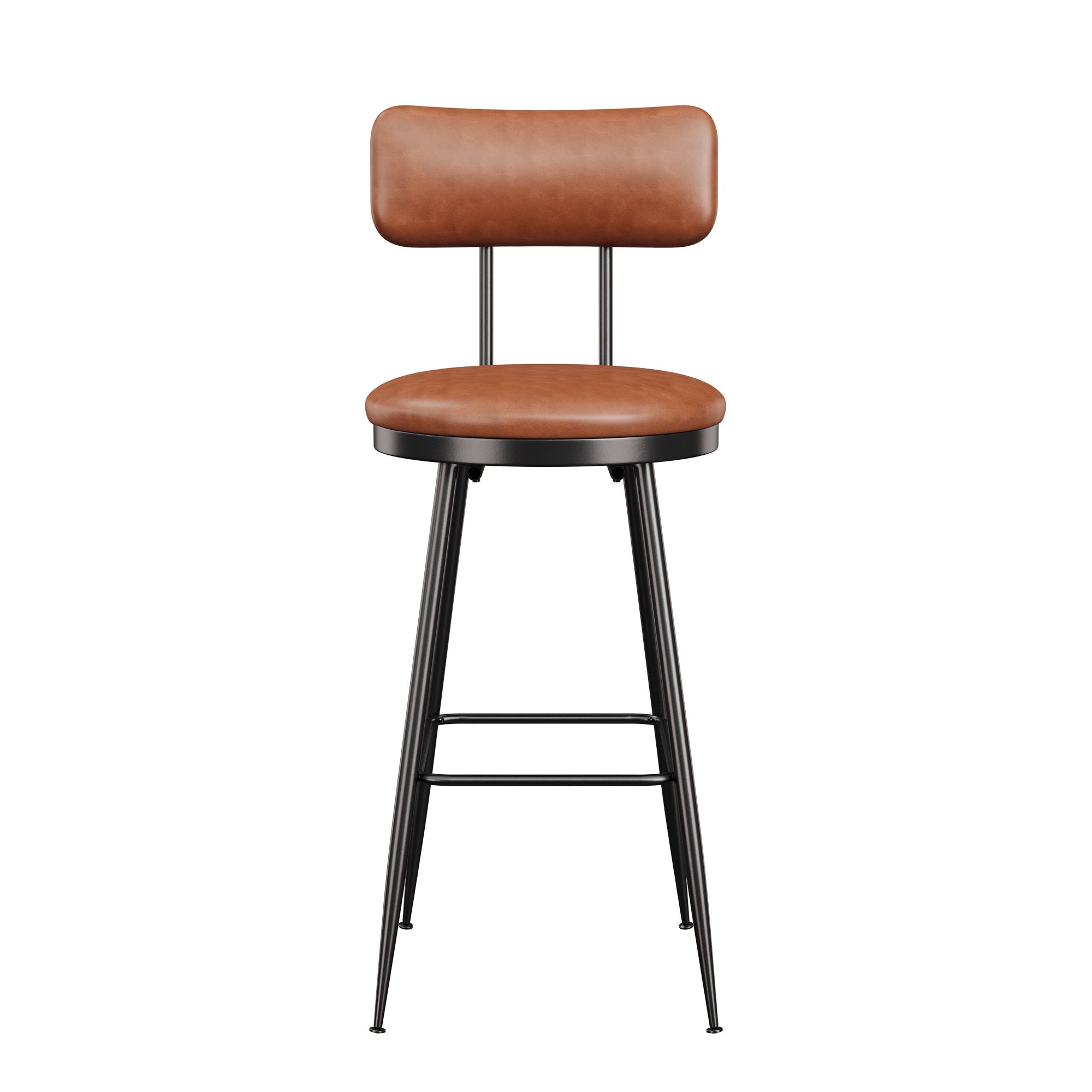 Lot de 4 Tabourets de Bar - Chaise Haute de Cuisine avec Dossier et Repose-pieds - Design Rétro et Robuste - en PU Marron - 5