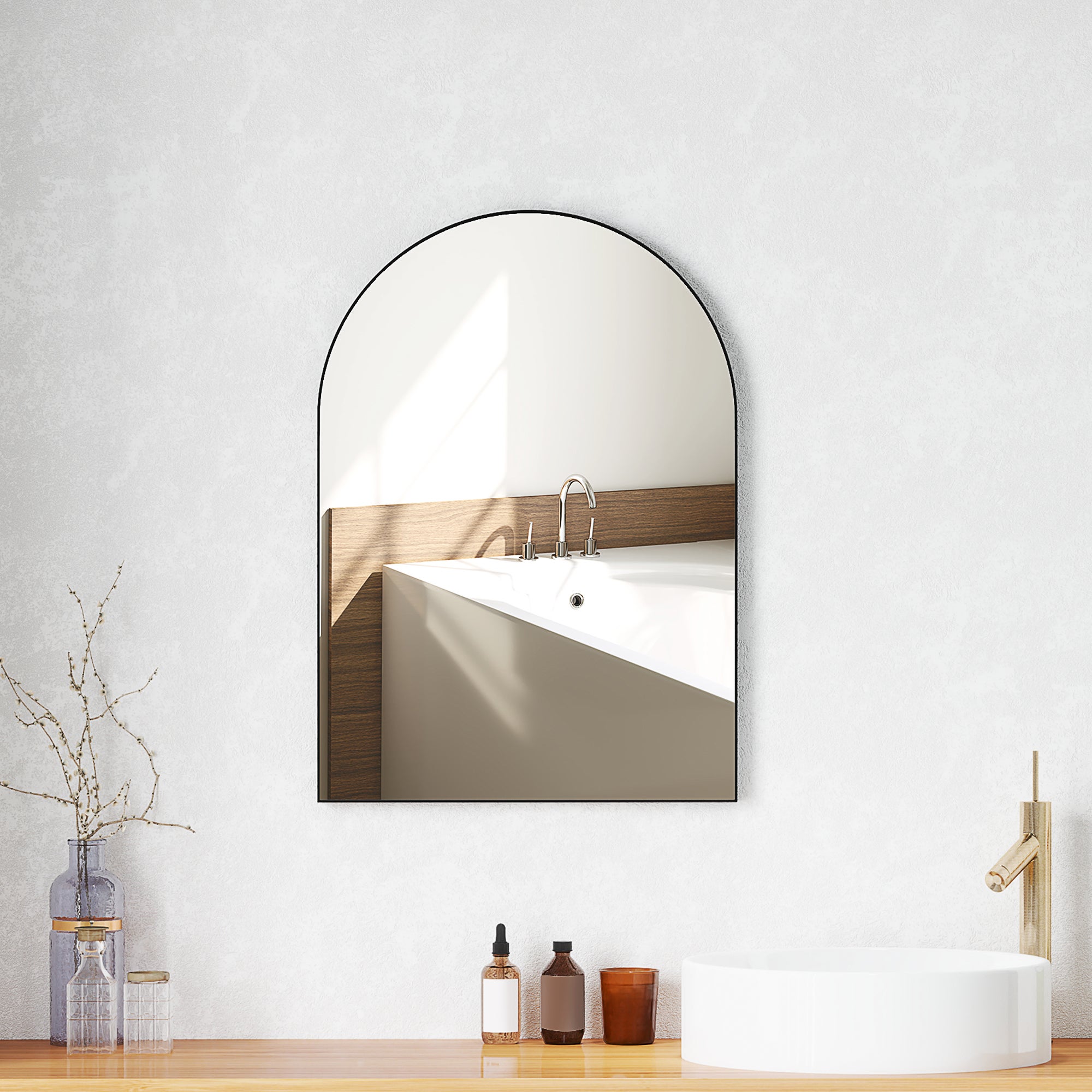 Grand Miroir De Salle De Bain Arqué, Miroir Mural En Métal, Miroir