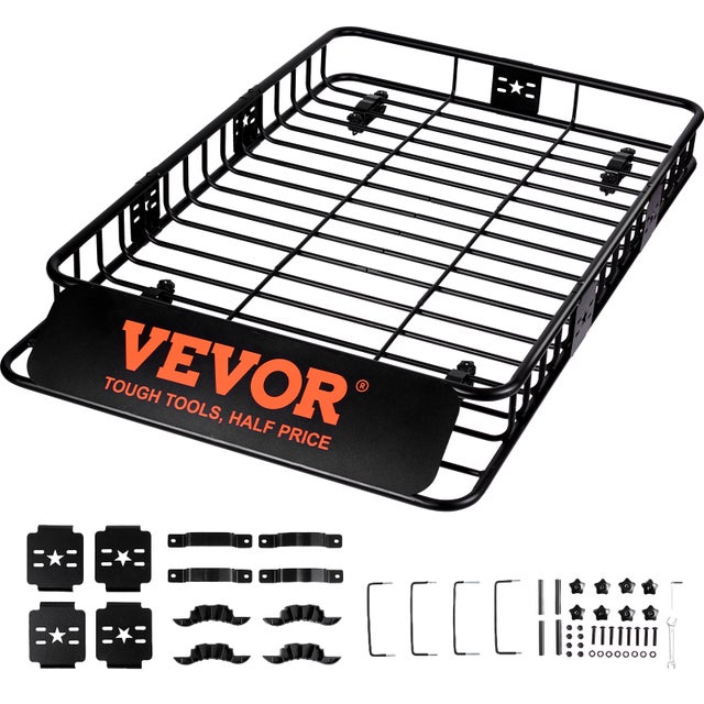 Porte-Bagage pour Voiture VEVOR 1630×990×152mm Extensible Panier de Toit en Acier Galerie de Toit Universelle Aérodynamique Transporter Vélos Camping