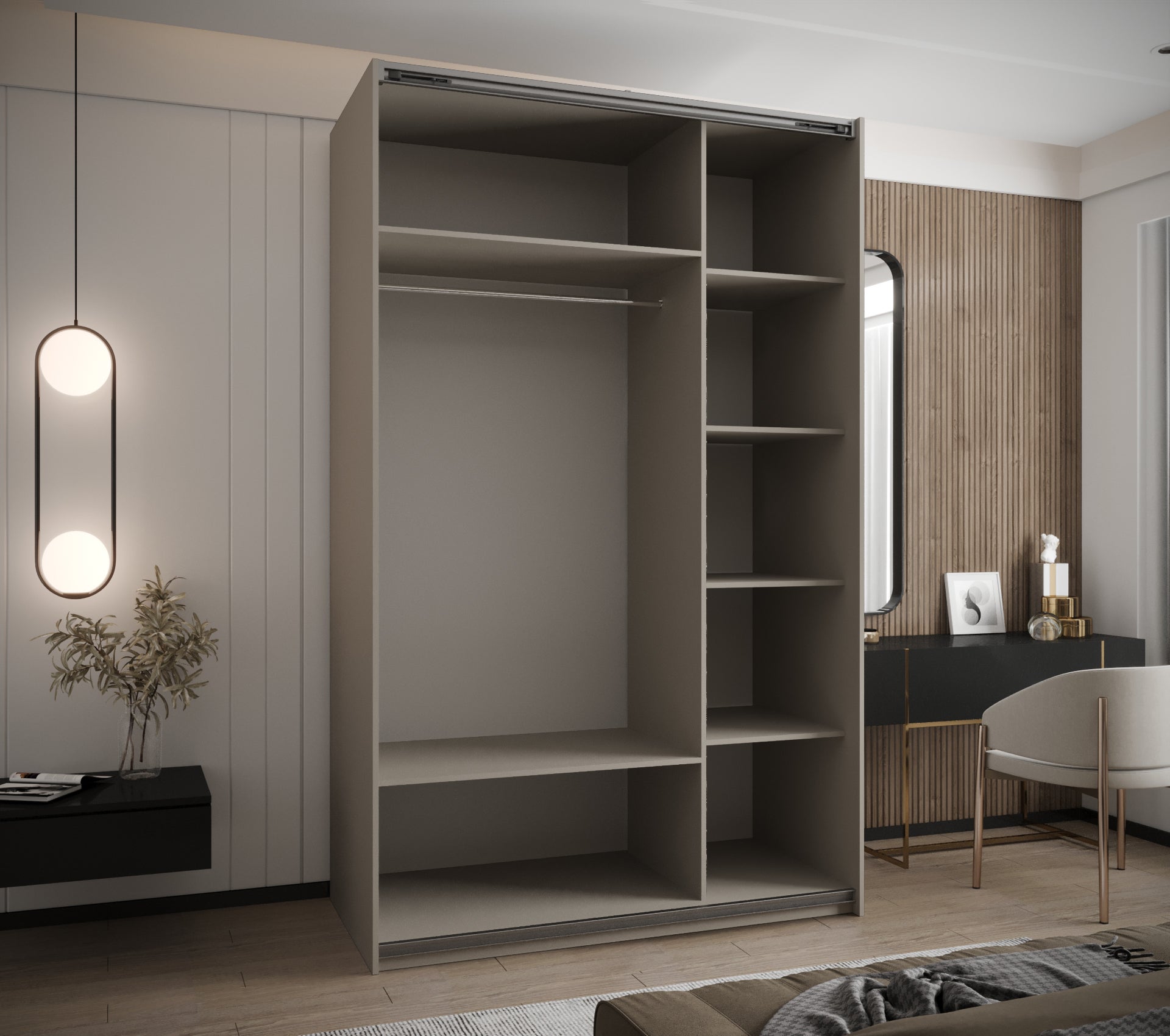 Szafa przesuwna wysoka Lux 1 150 x 64 x 245,5 cm kaszmir + kaszmir + u. złoty - Abiks Meble - 3