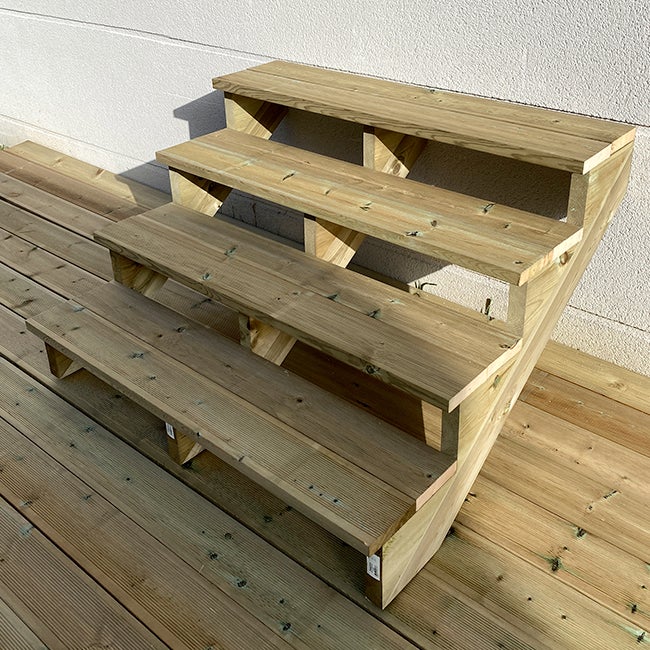 BERLIN Escalier extérieur bois 4 marches H 71cm L120cm sans contre