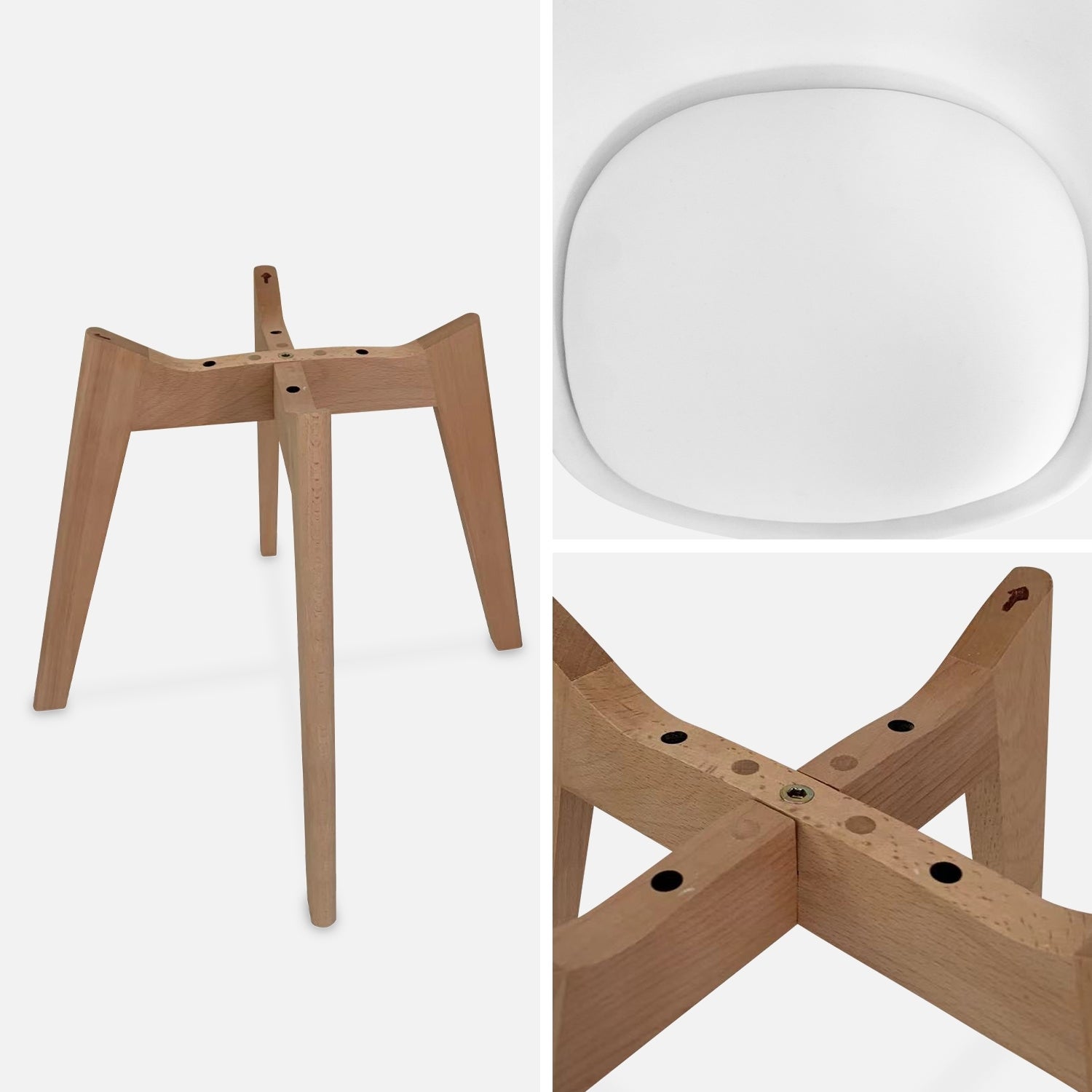 Set di 6 sedie scandinave imbottite, con gambe in legno per sala da pranzo, Bianco - 5