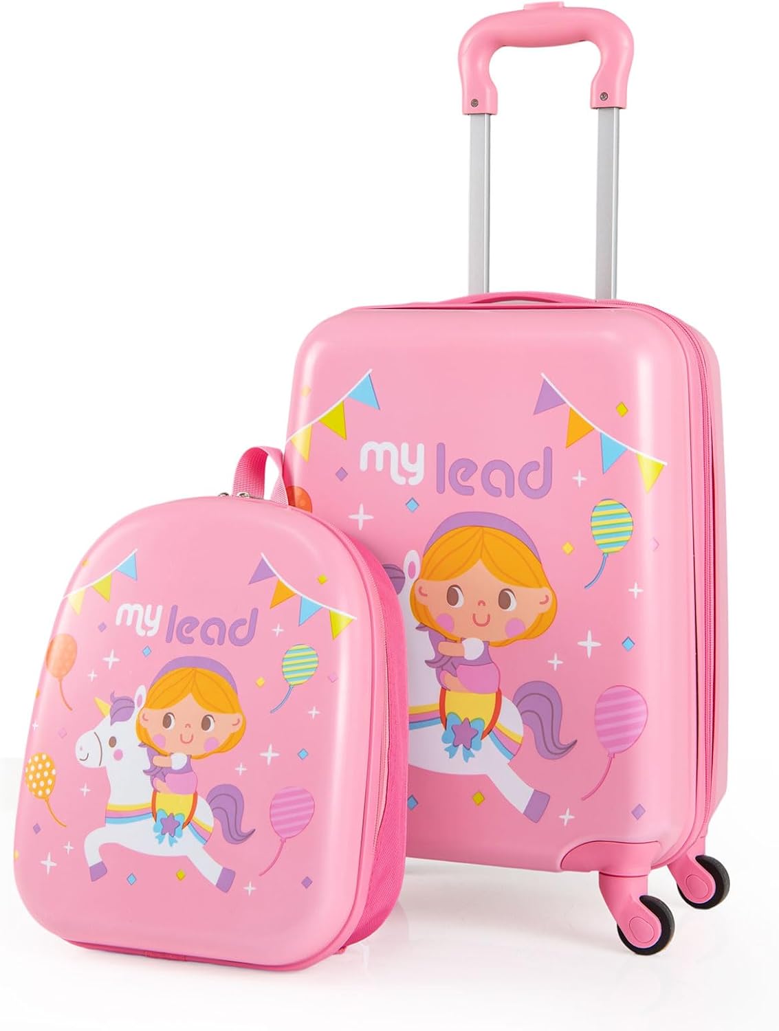 DREAMADE Valise Enfant 18'' + Sac à Dos 12'' Avec Poignée Réglable - Bagage Cabine Lion Pour Fille Et Garçon Dès 3 Ans, Roues 360° - Charge 50KG+8KG