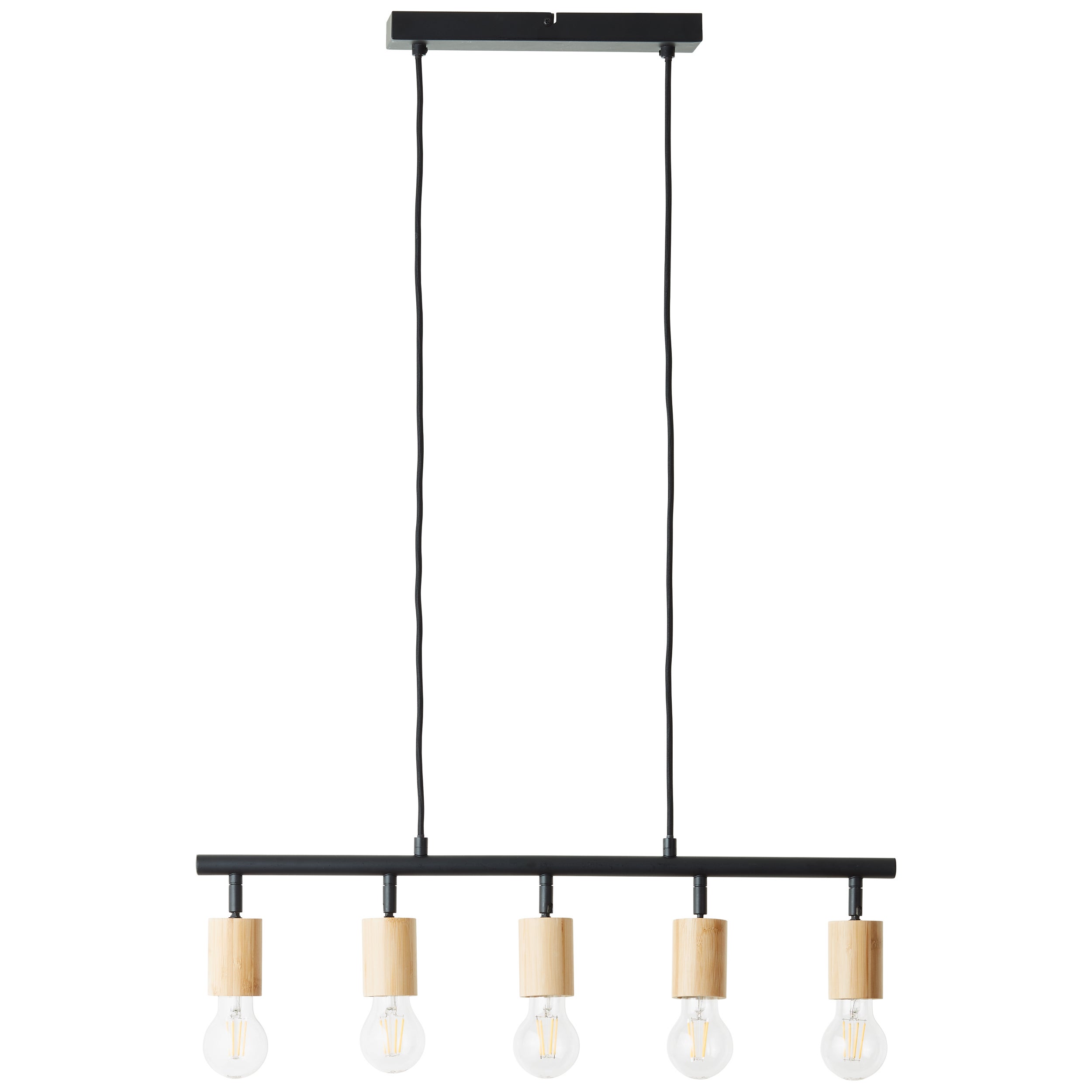 Lampa wisząca Tiffany bar 5 żarówek czarny mat/naturalny metal/brązowy plastik 5x A60, E27, 28 W - 5