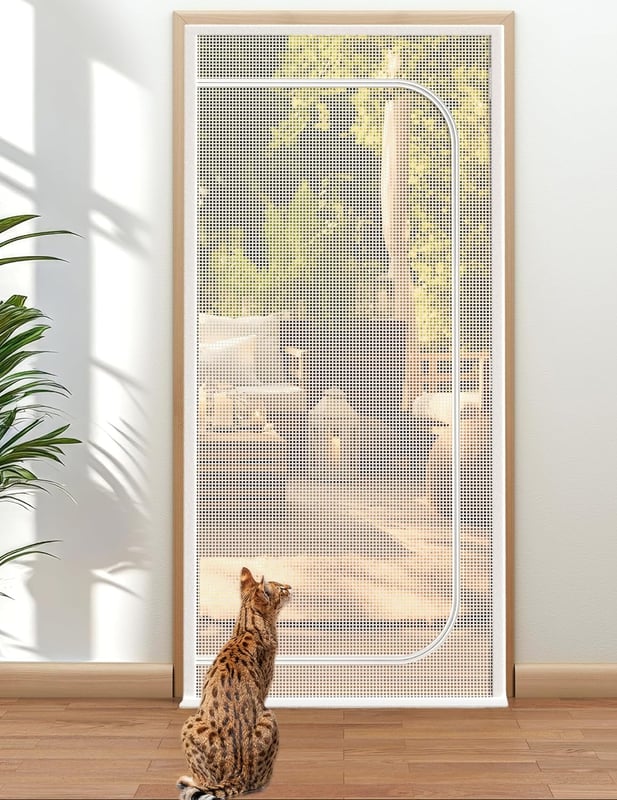 Drzwi dla kota z moskitierą, z siatką antykomarową, 100 x 200 cm, odporne na zarysowania, z zamkiem błyskawicznym (białe)