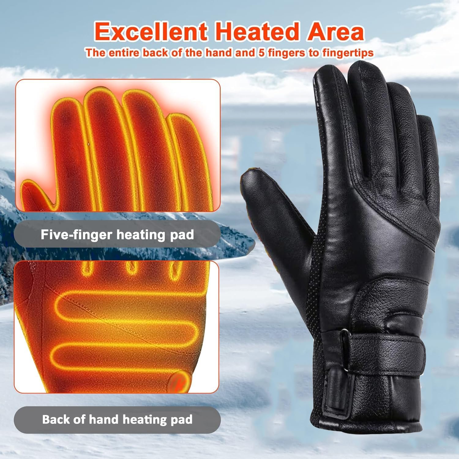 Gants chauffants USB pour hommes et femmes, écran tactile étanche d'hiver, adaptés aux motos, vélos, ski, patinage - 3