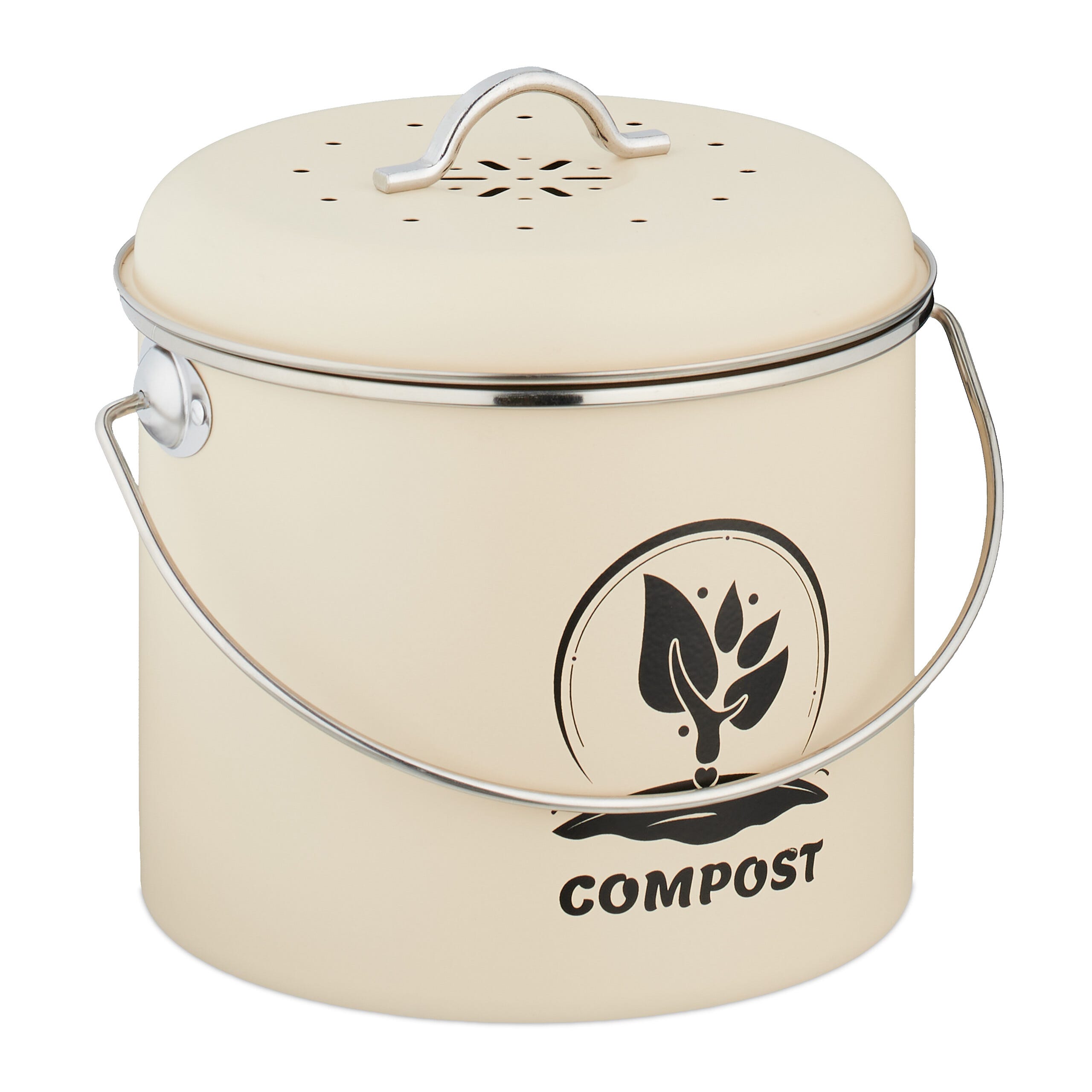 Seau à compost en acier, charbon et bambou - 3,5 l - crème - Les Seau à compost en acier, charbon et bambou - 3,5 l - crème - Les
