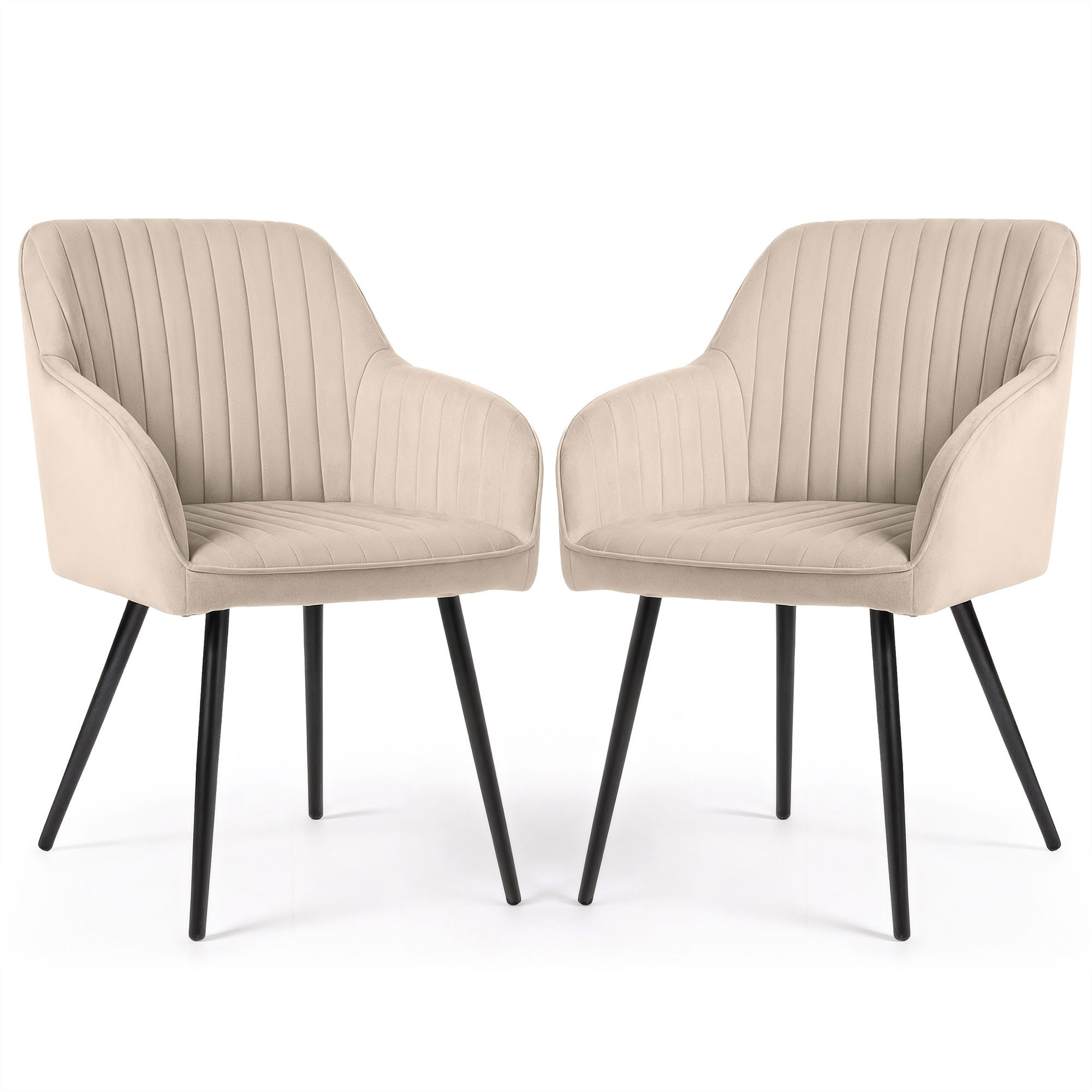 2x Welurowe krzesło tapicerowane z przeszyciami Beżowe FLORENCE Czarne nogi