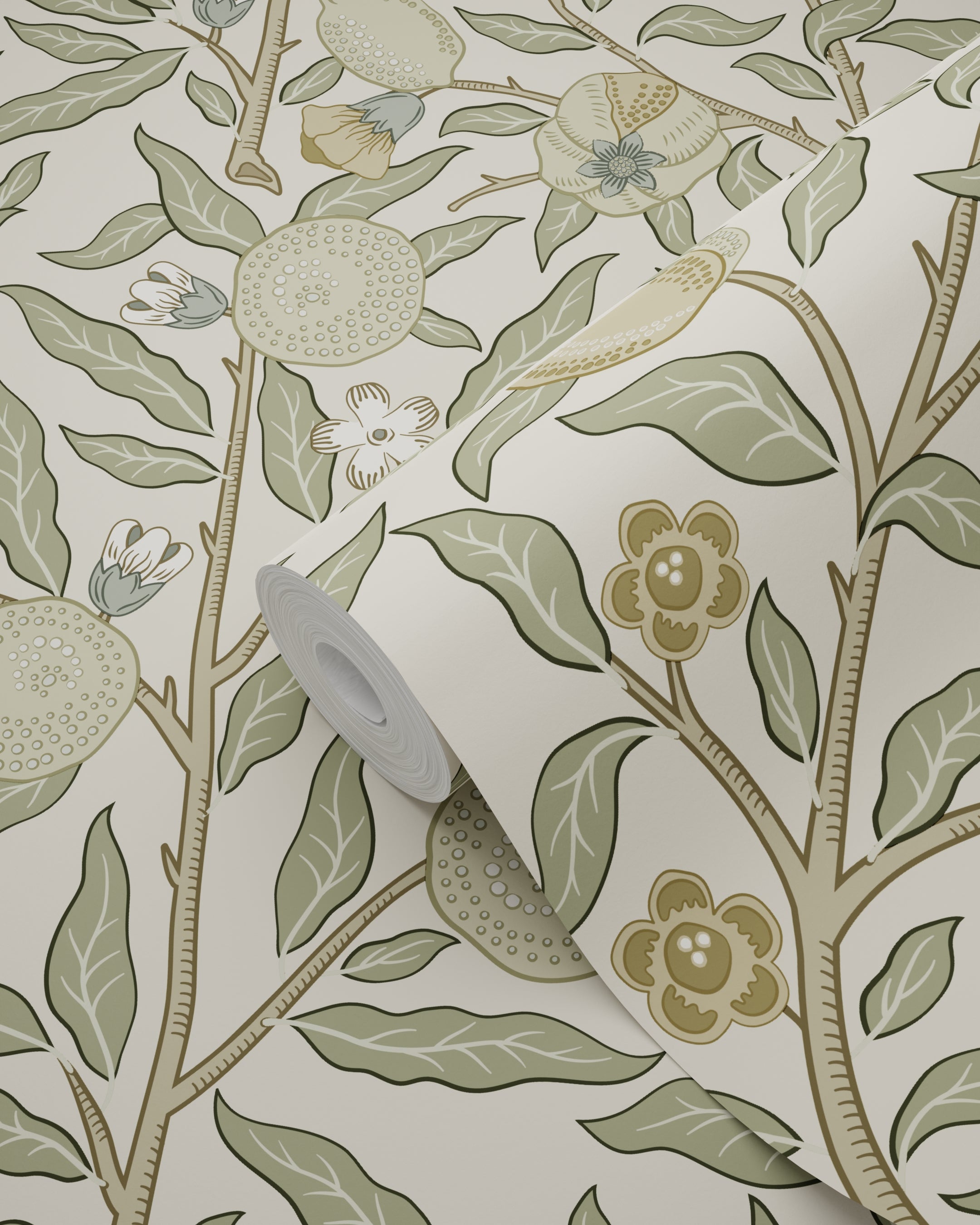 Papier peint des fruits et des feuilles exotiques vert olive grisé - 50 x 900 cm - ESTAhome - 9