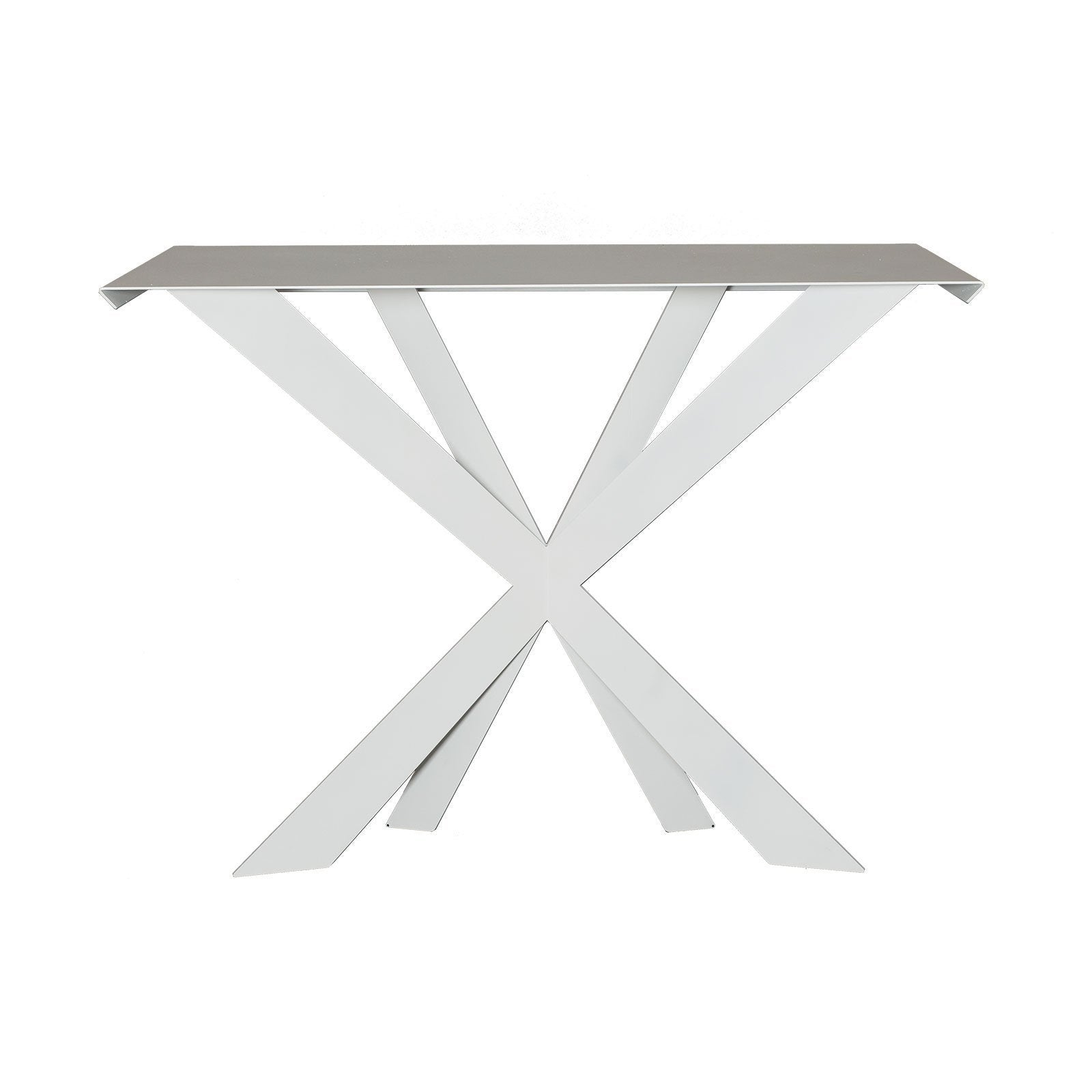 Konsola Exsodus Zeus 110x35x85 cm z białego żelaza, geometryczny perforowany wzór, nowoczesny styl, made in Italy