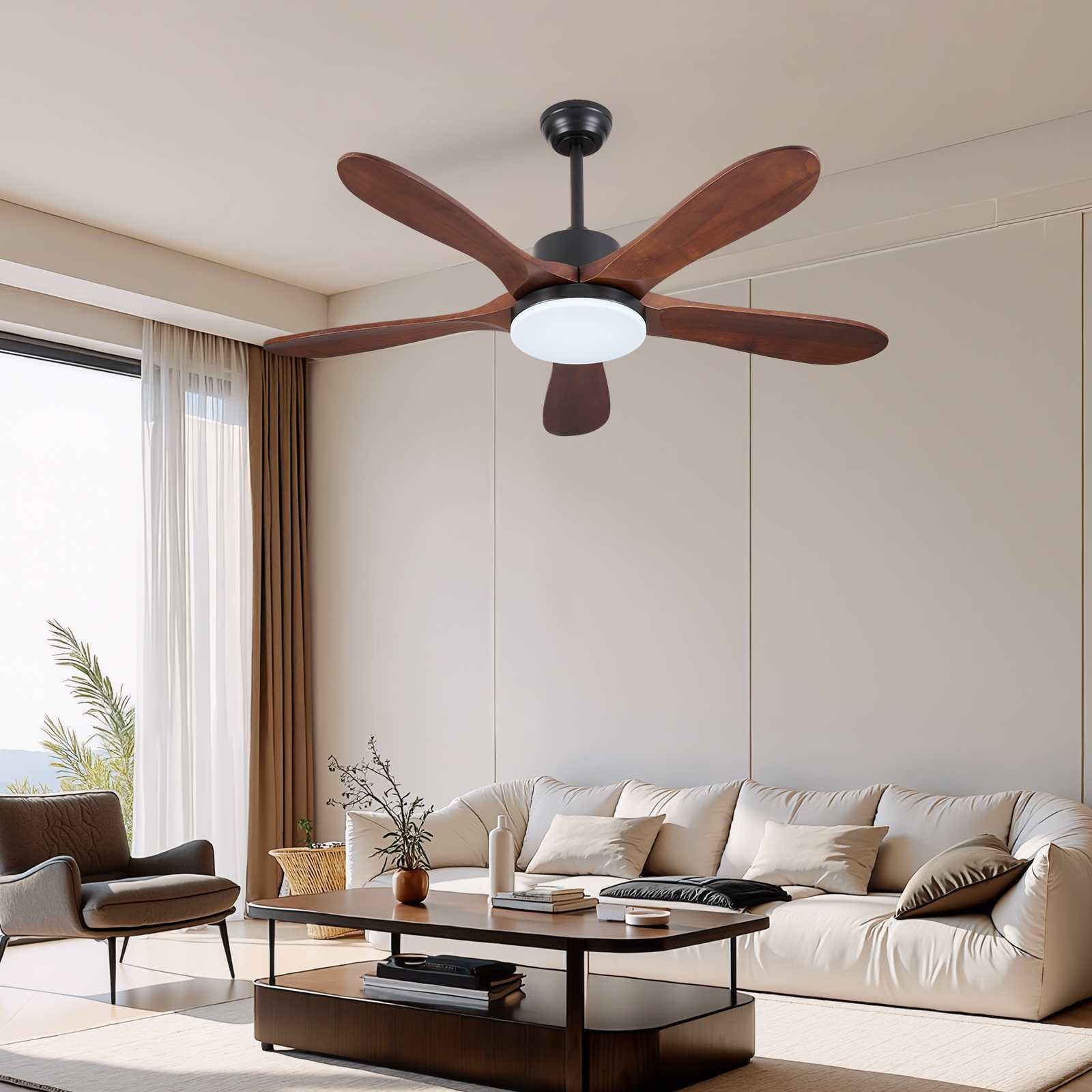 Ventilateur de plafond LED bois rétro 132 cm silencieux intelligent 6 vitesses réversible télécommande - 6