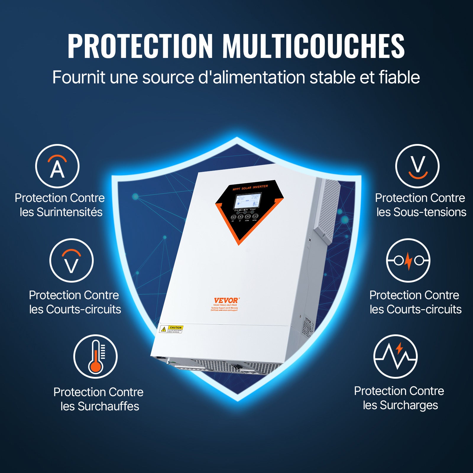 5500W onduleur solaire hybride, onde sinusoïdale pure hors réseau, 230V AC, contrôleur de charge solaire MPPT 100A intégré, charge hybride SucceBuy - 4