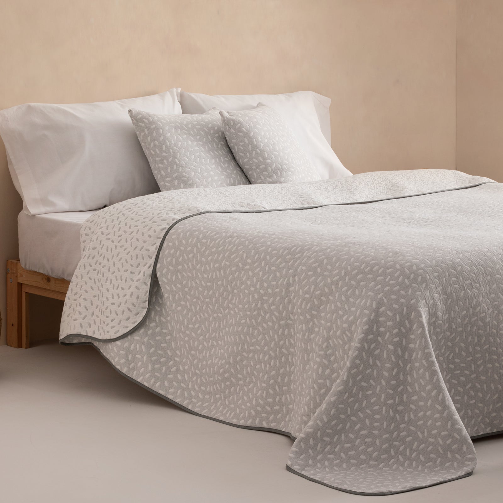 Colcha cama 135/140 cm ligera entretiempo primavera verano cinti jacquard algodón transpirable, 235x270 cm, color gris