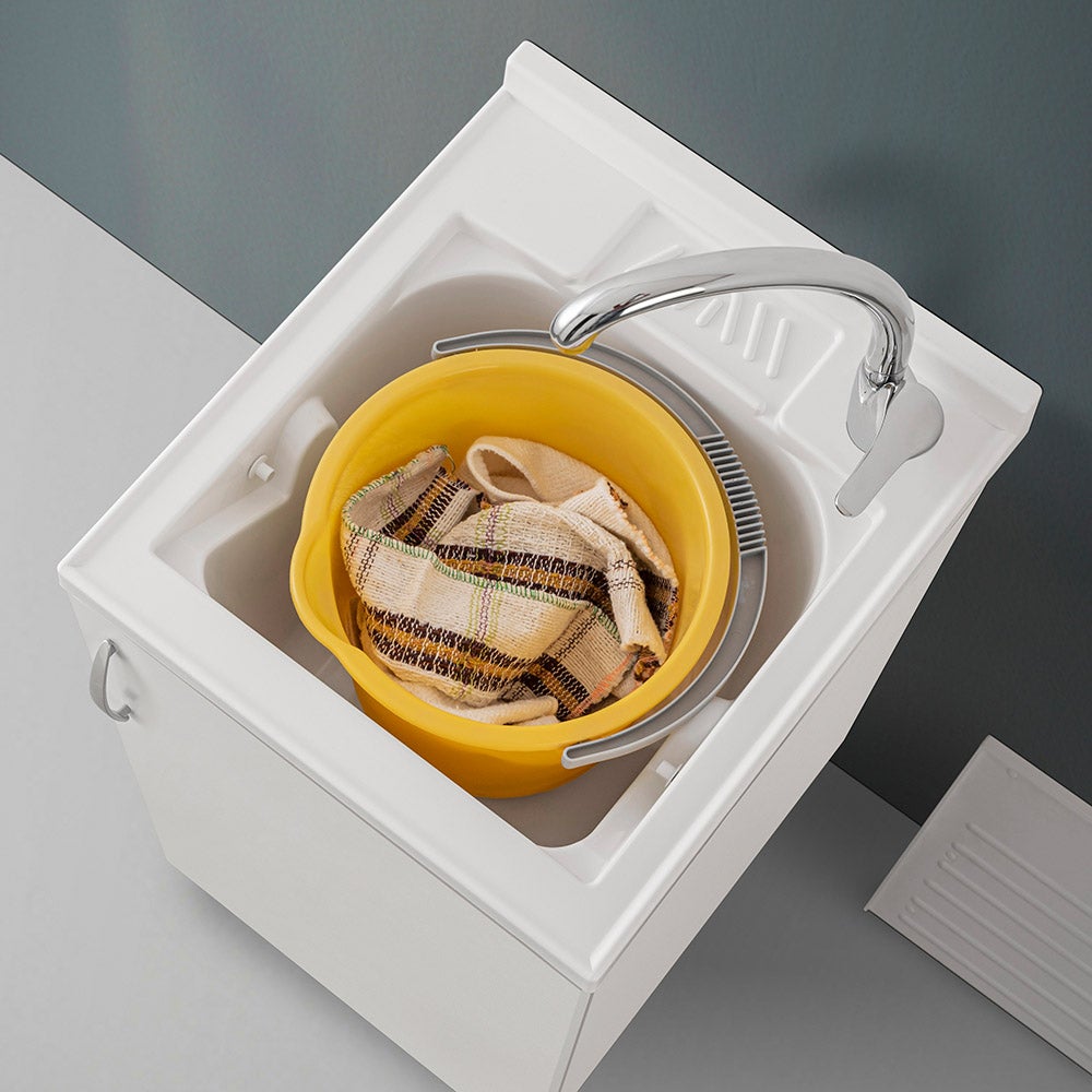 Mobile lavatoio 45 bianco con vasca in resina completa di asse - 6