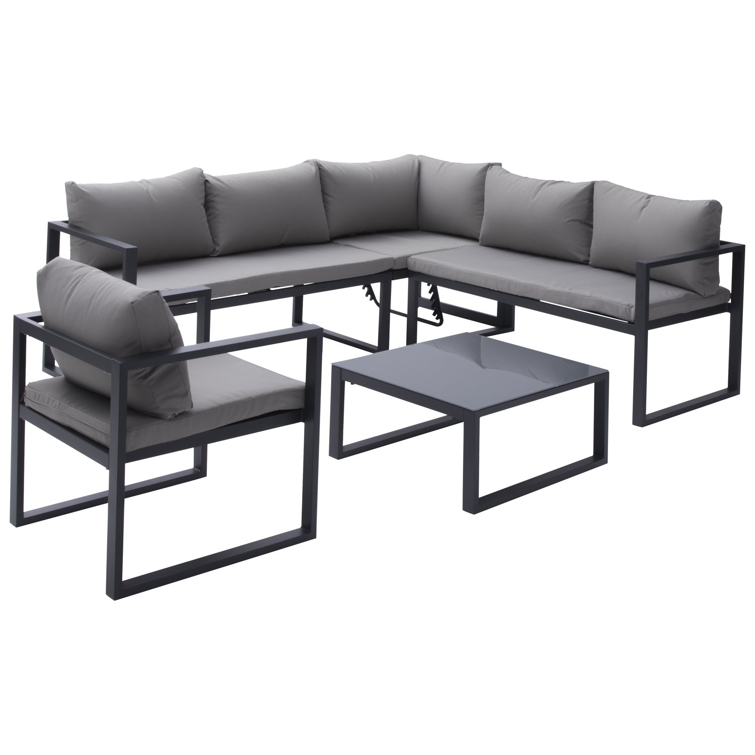 Salon de jardin 7 places gris et aluminium anthracite IBIZA - 3