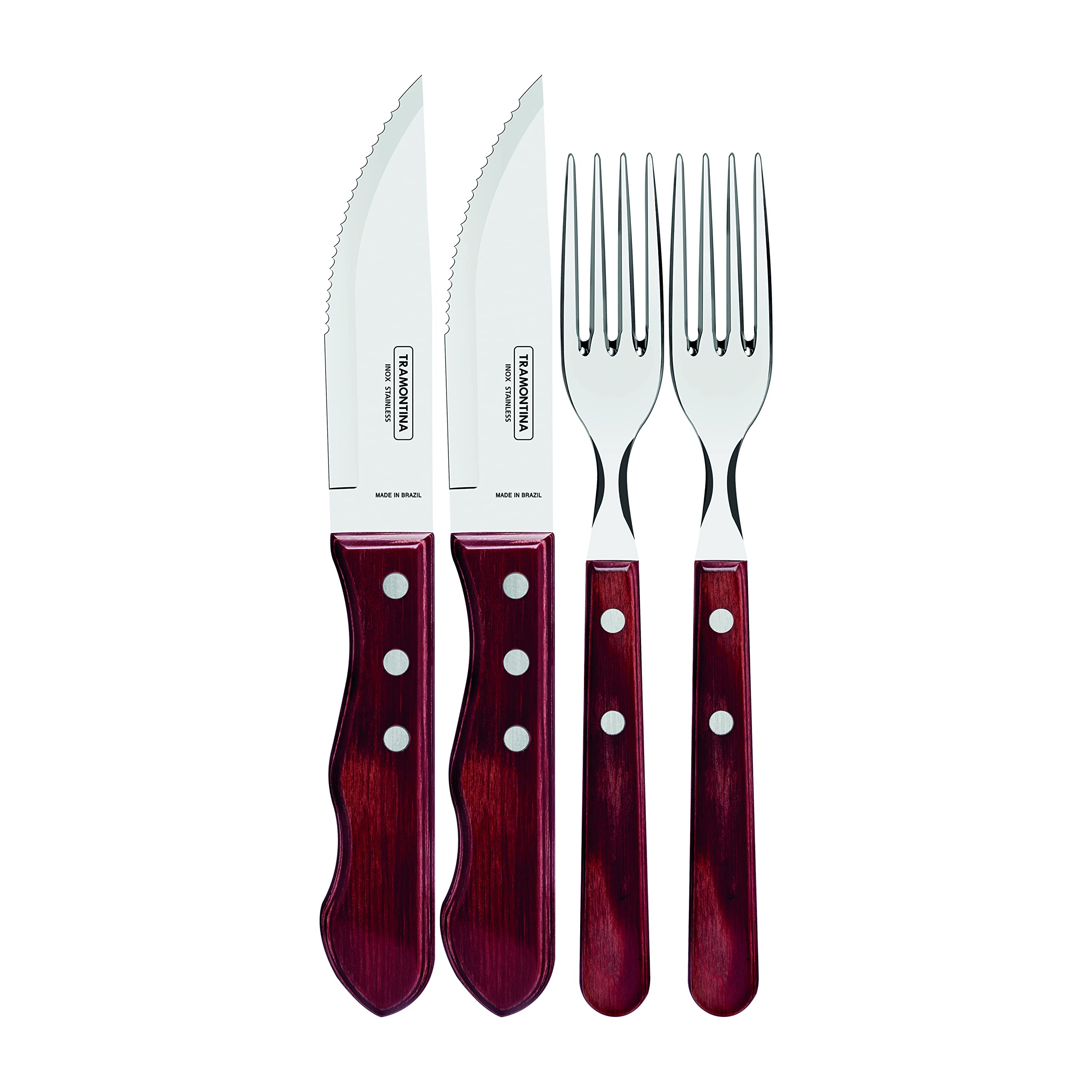 Tramontina Set Posate per Carne/BBQ Polywood FSC® colore rosso 4 pezzi