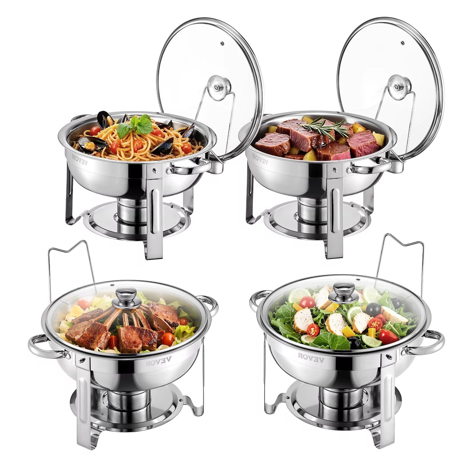 AULEDIO Lot de 4 chauffe-plats ronds en acier inoxydable avec couvercle ...