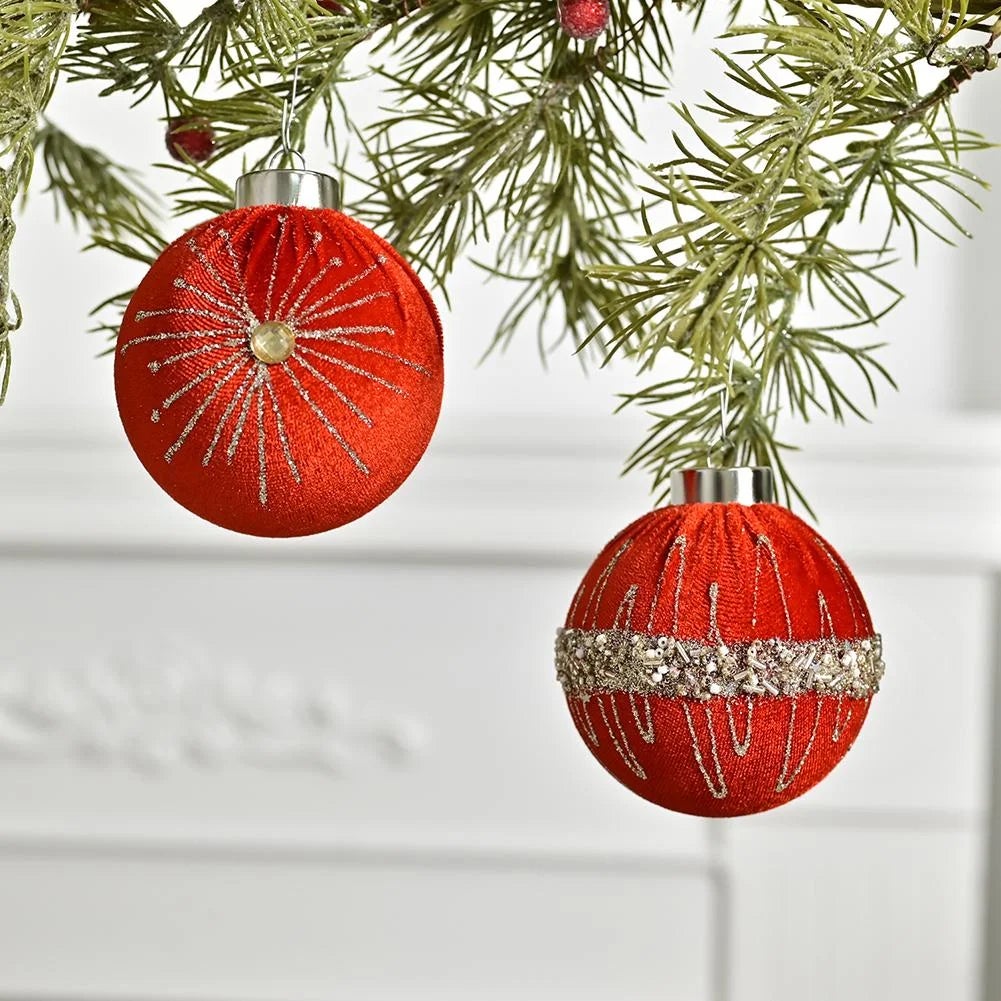 Set di 12 palline di Natale in velluto, decorazioni per l'albero di Natale da 8 cm, ghirlande, ghirlande e mensole per caminetti (oro) - 4