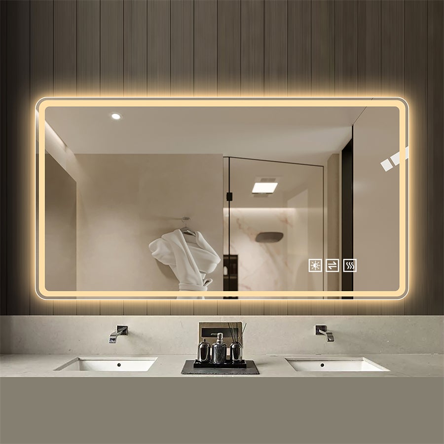 Miroir Salle de Bain LED 60x100cm Sans Cadre, Anti-Buée, Verre Trempé Sécurisé, Dimmable et Éclairage 3 Couleurs - 2