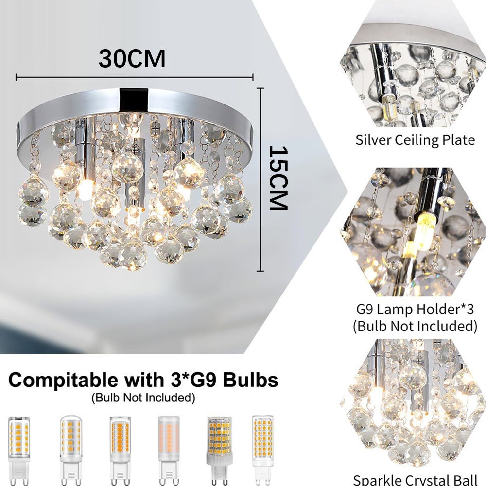 Lampadario moderno in cristallo da 30cm-Lampadario G9, intarsiato con cristalli scintillanti,adatto per soggiorno, camera da letto-senza fonte di luce - 5