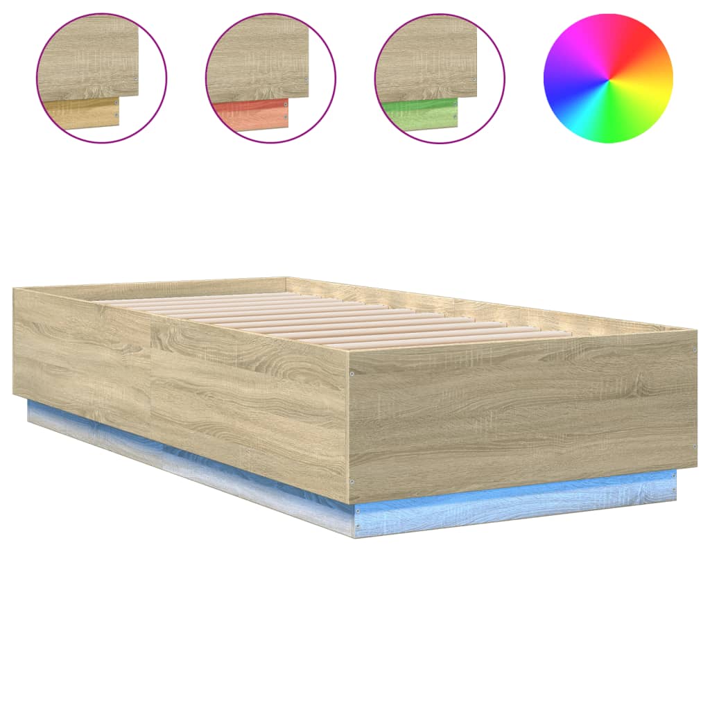 Łóżko Dąb Sonoma Rama Łóżka Ze Stelażem Do Sypialni Pokoju LED 90x200cm