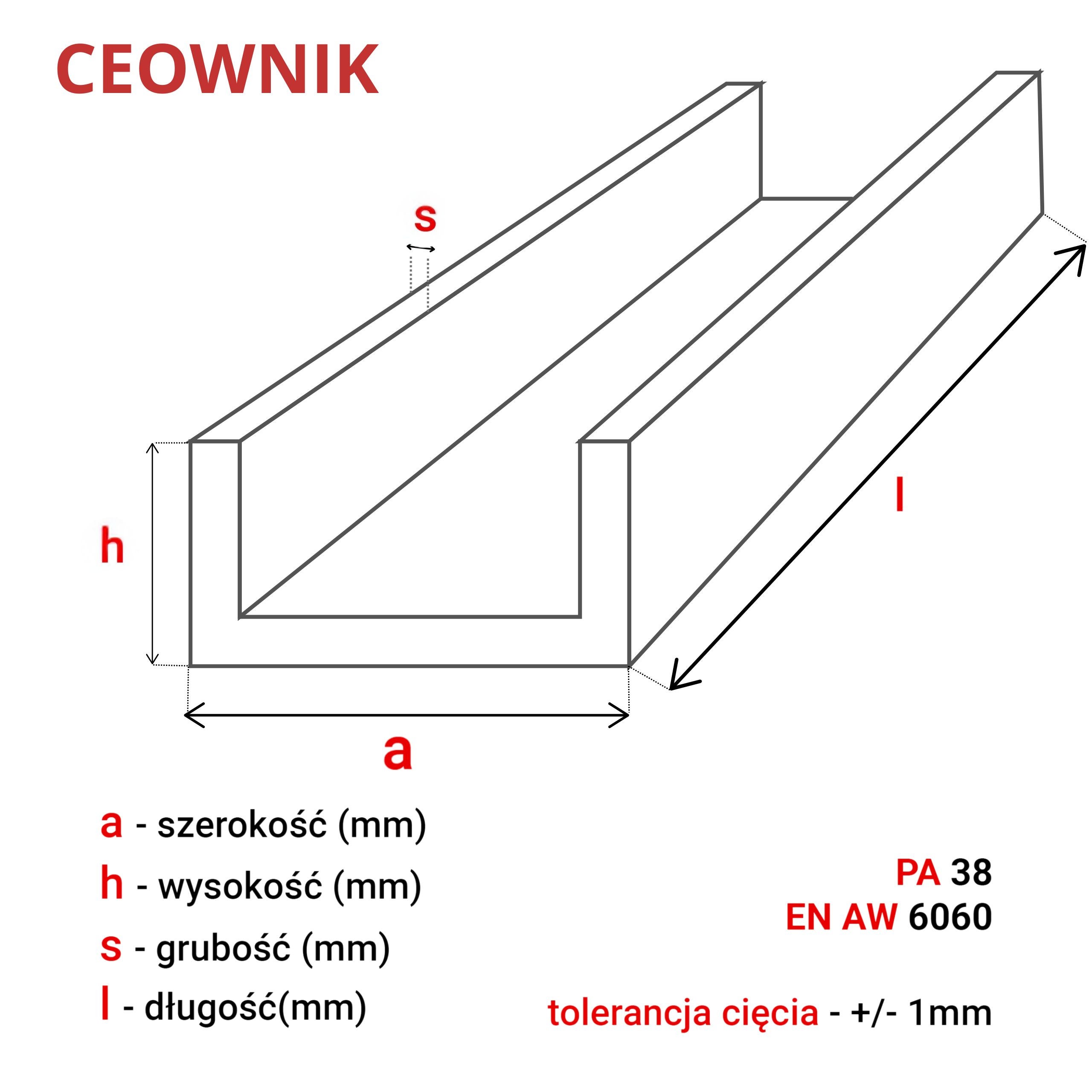 CEOWNIK ALUMINIOWY 40x80x40x5 mm 360 cm ALUMINIUM PA38 + CIĘCIE NA WYMIAR - 2