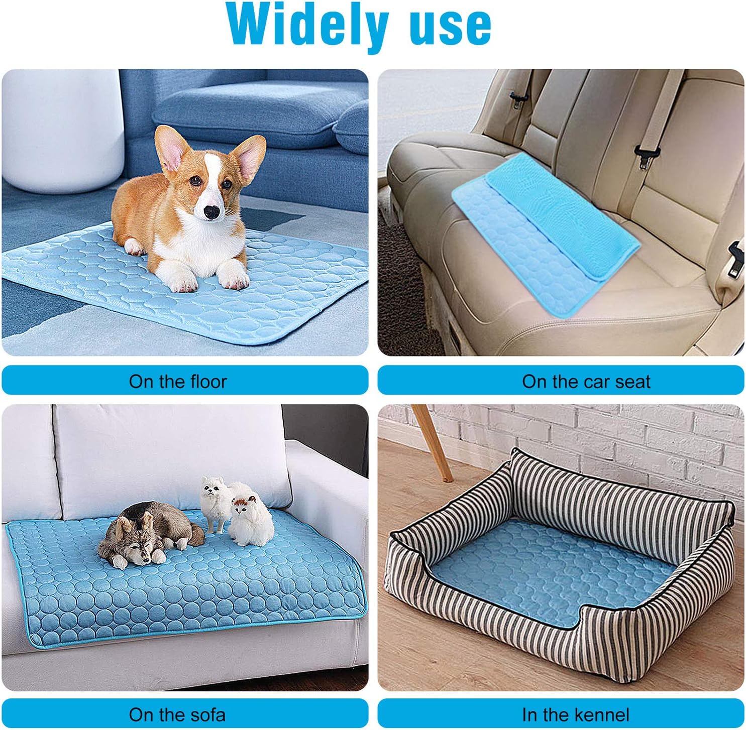Tapis Rafraîchissant pour Chiens et Chats, Coussin de Tapis de Refroidissement en Soie Glacée, Silk Pet Cooling Mats pour Animaux (55 * 70CM, Bleu) - 4