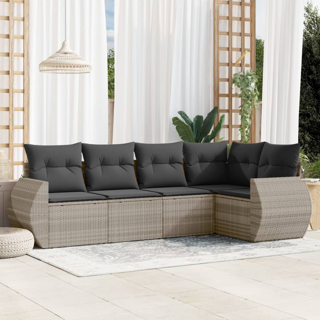Salon de jardin 5 pcs | Mobilier de jardin | Salon d'extérieur avec coussins gris clair résine tressée CFW310778 - 2