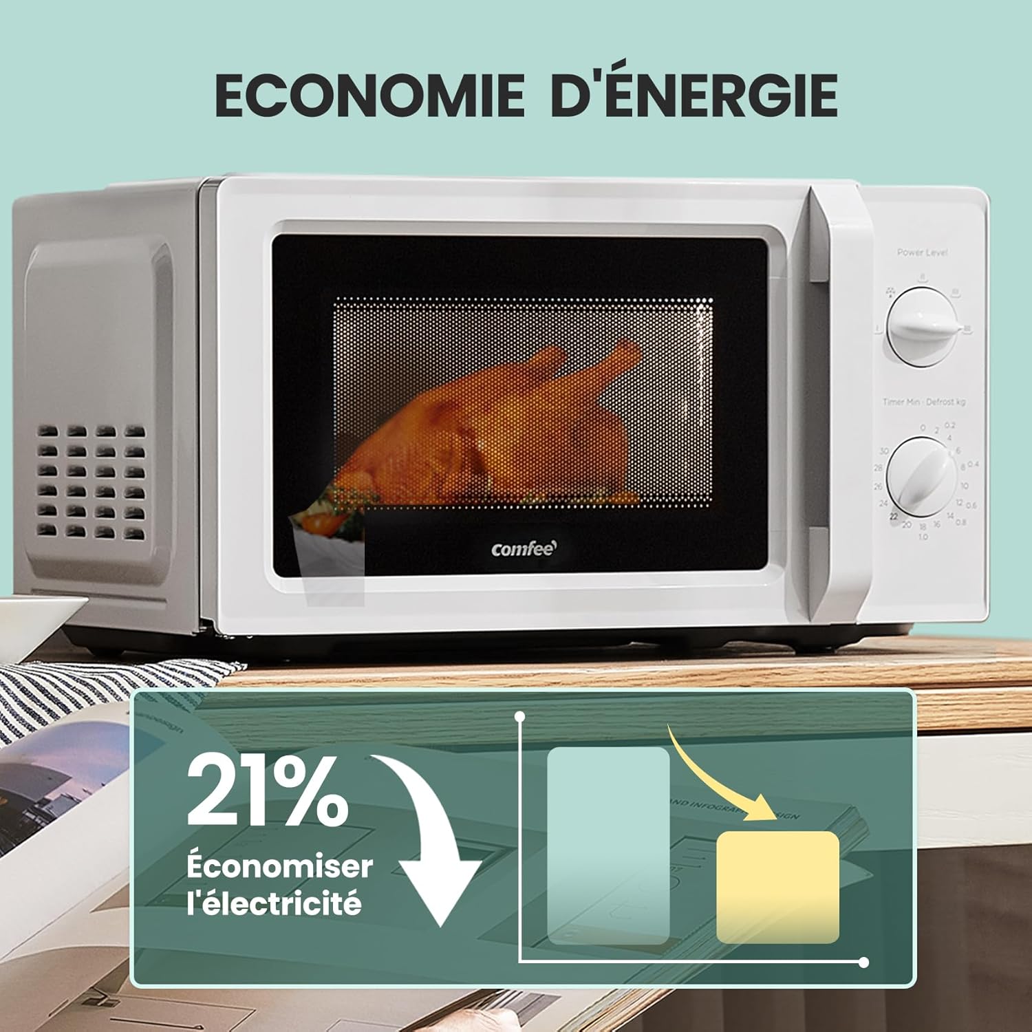 Micro-ondes pose libre - COMFEE CMO-MP012OC(WH) - Inverter - 6,2kg - H42,2 x L32,9 x P23,8 cm - 700W - 19L - Blanc - 9