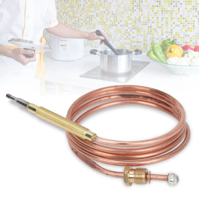 Thermocouple Pour Cuisinière Gaz - Tête M6x0,75, Filetage M9x1 - 5 écrous Adaptateurs Inclus - 600mm - Sécurité Anti-extinction