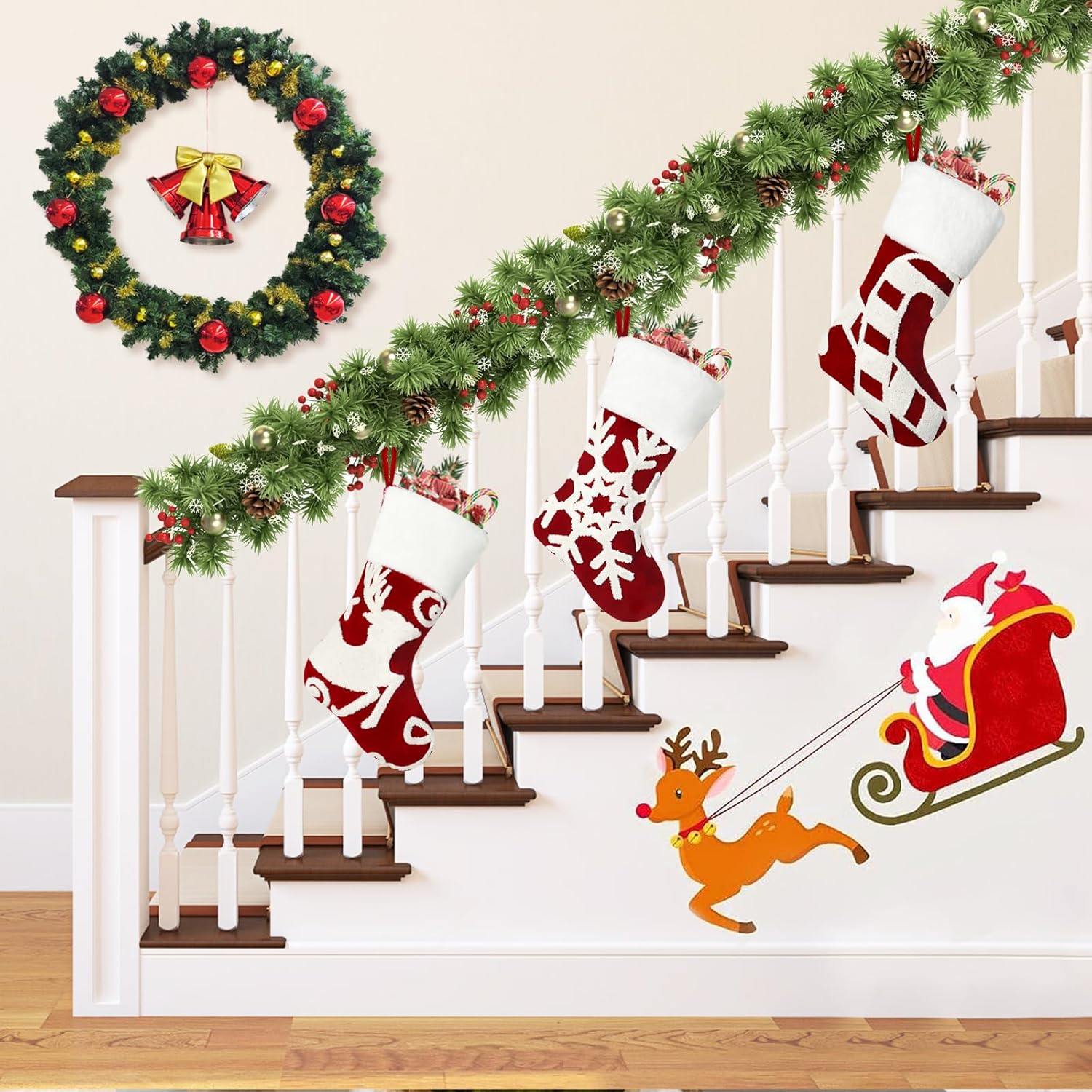 Lot de 3 Bas de Noël 44cm a Suspendre Sac Cadeau Chaussettes Bottes de Noël 3D Brodé Chaussette de Noel Décorations de Cheminée - 3