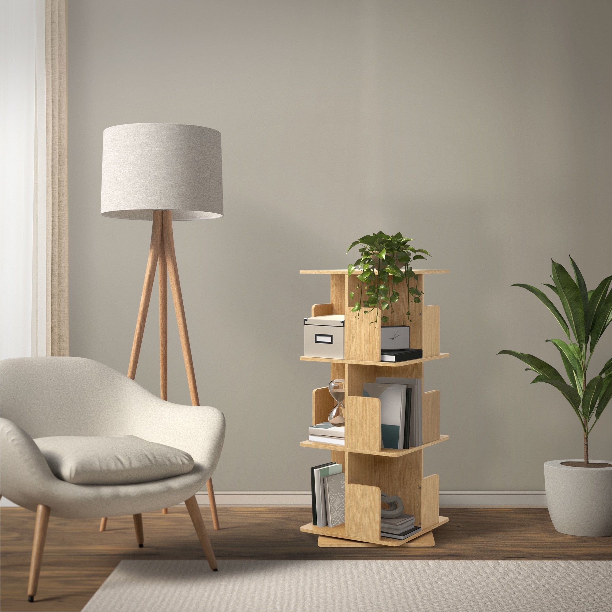 ML-Design Scaffale Effetto Legno Quercia 40x94x40 cm Libreria Girevole a 360° in Legno Torre Salvaspazio 3 Ripiani e 12 Scomparti Multiuso per casa - 6