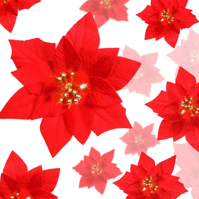 Decoration Noel 18 Pièces Poinsettia Artificiel Rouge + Branches Sapin - Déco Intérieur Extérieur