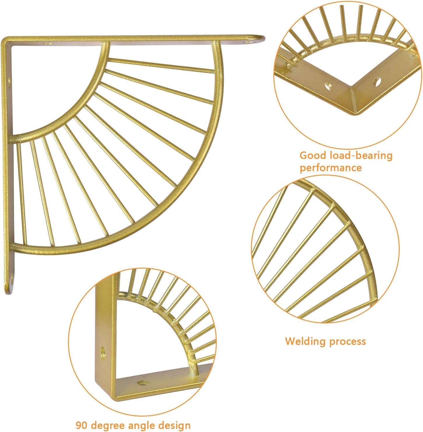 Supporto da parete, supporto per mensola da parete, supporto da parete triangolare, supporto da parete in legno (oro). - 3