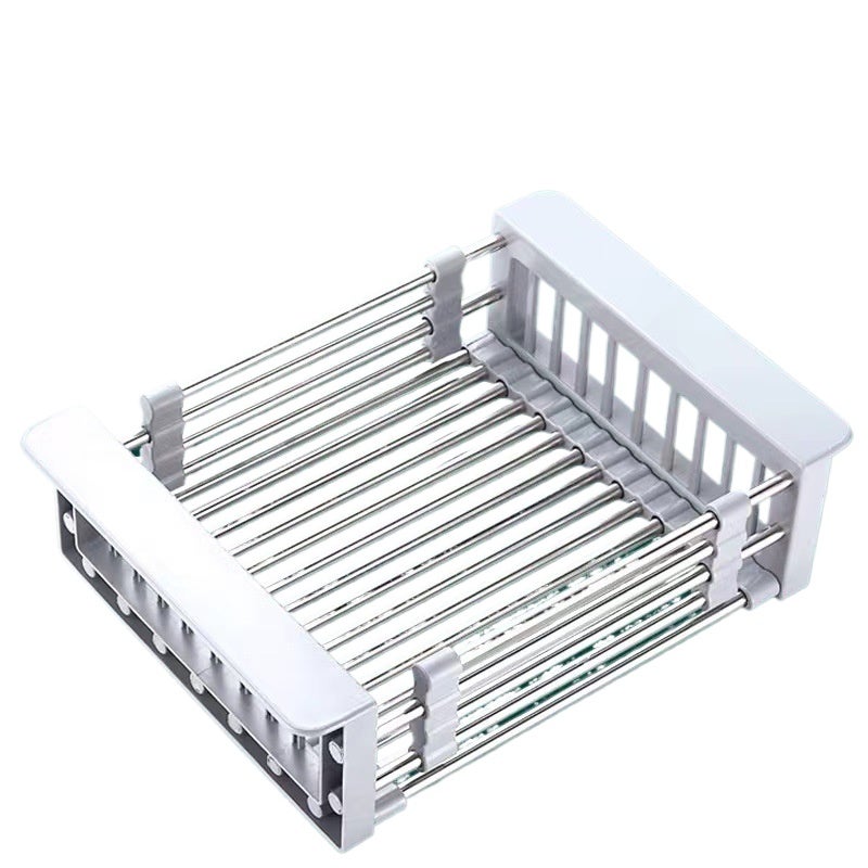 Rozkładany ociekacz do zlewu ze stali nierdzewnej 285-465 mm – Regulowany organizer kuchenny 22,5 × 9,5 cm