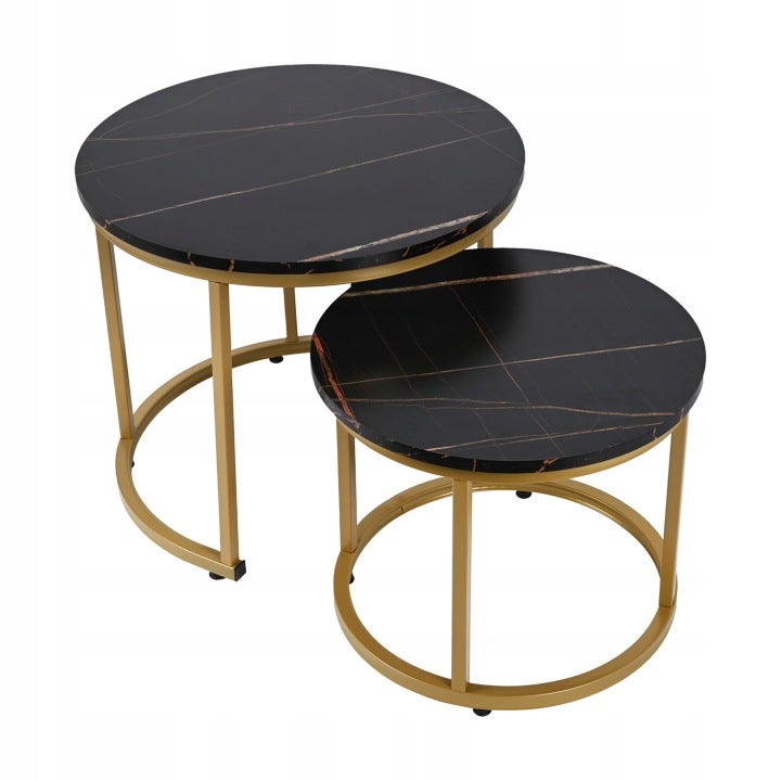 Stolik kawowy zestaw 2 szt glamour do salonu pokoju SK110MCZ marmur czarny