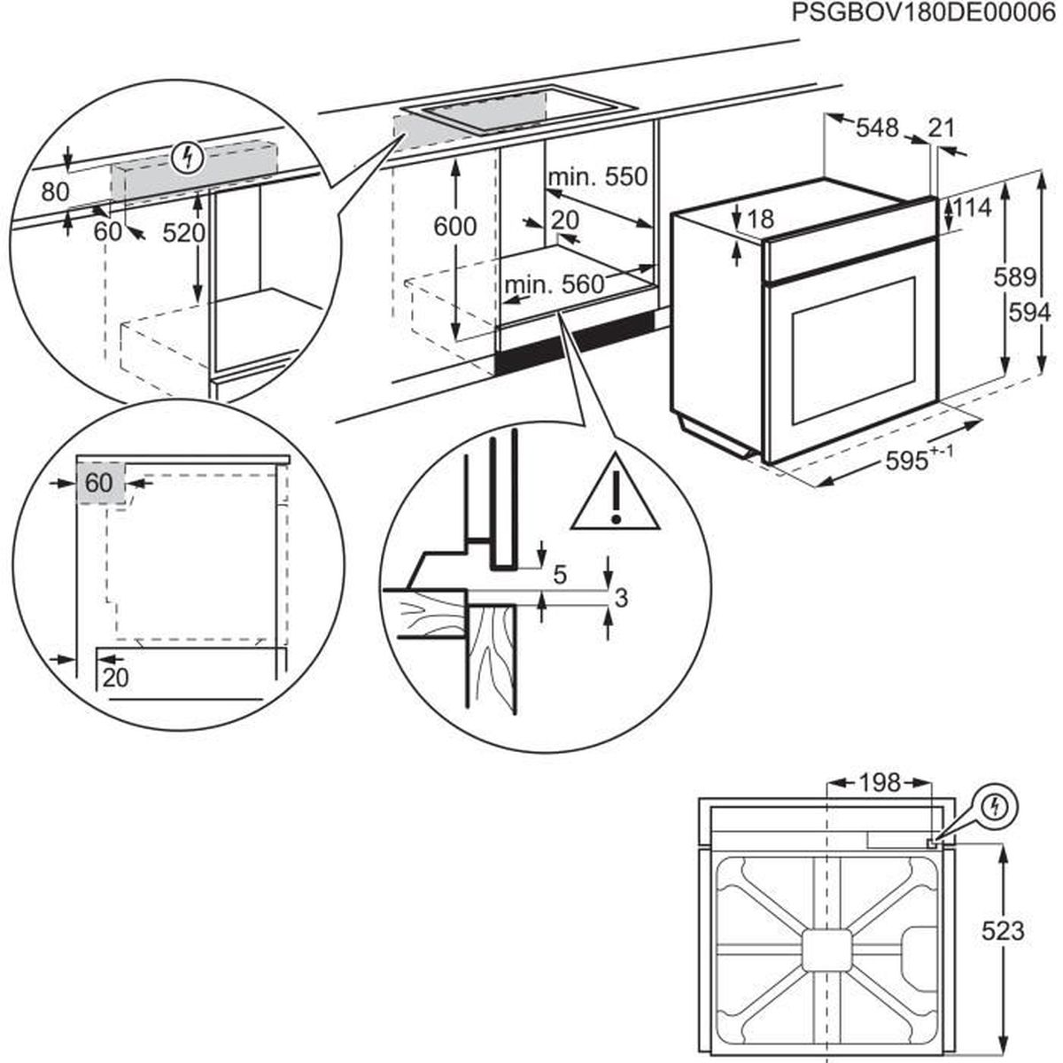 Four encastrable - Pyrolyse - Chaleur tournante pulsée - ELECTROLUX - EOF6P46Z - Noir - Porte froide - 59,4 x 59,6 x 56,9 cm - 7