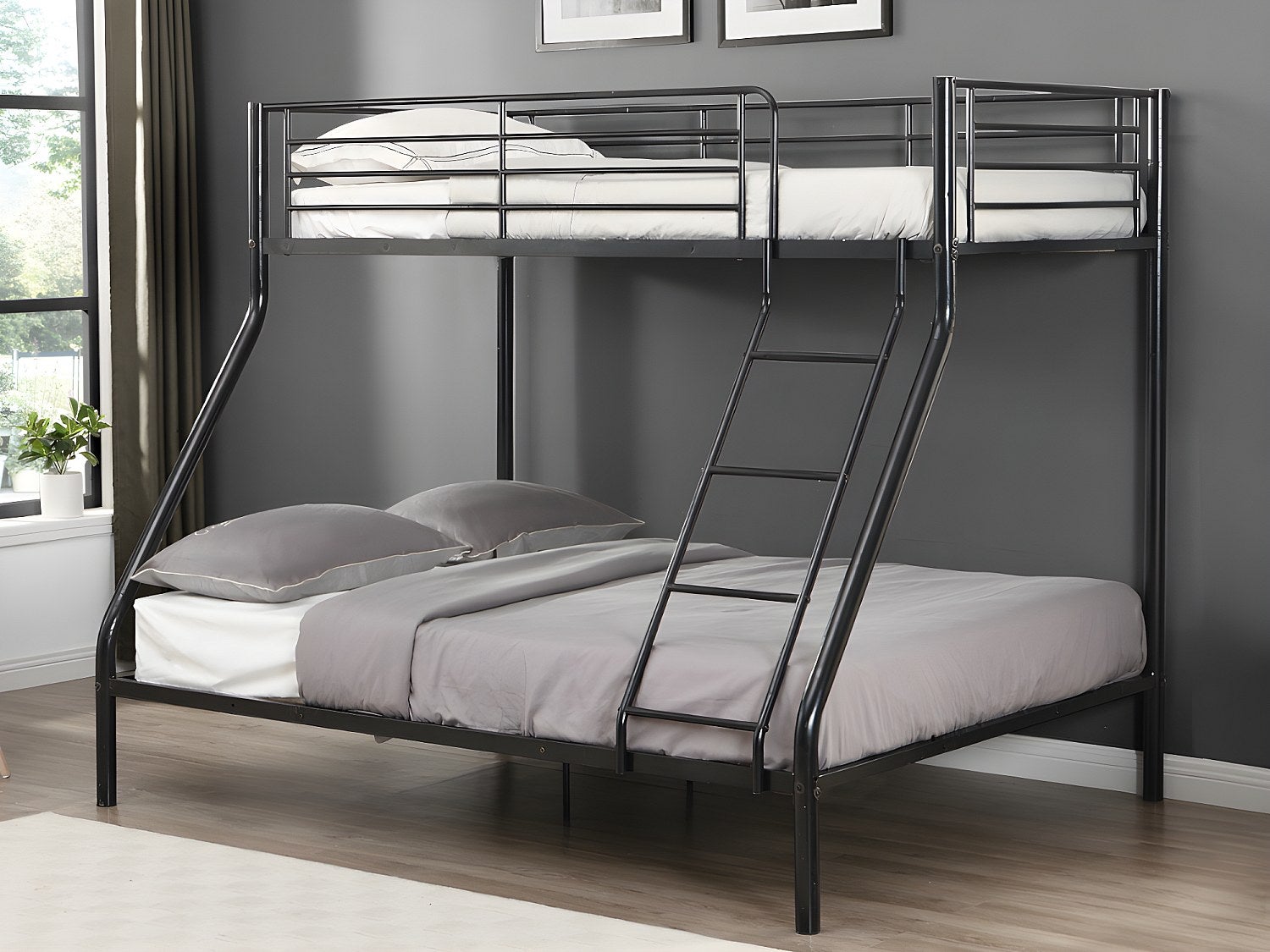 Łóżko piętrowe ELEVATIO IV - 90 i 140 × 190 cm - Stal - Czarny + materace