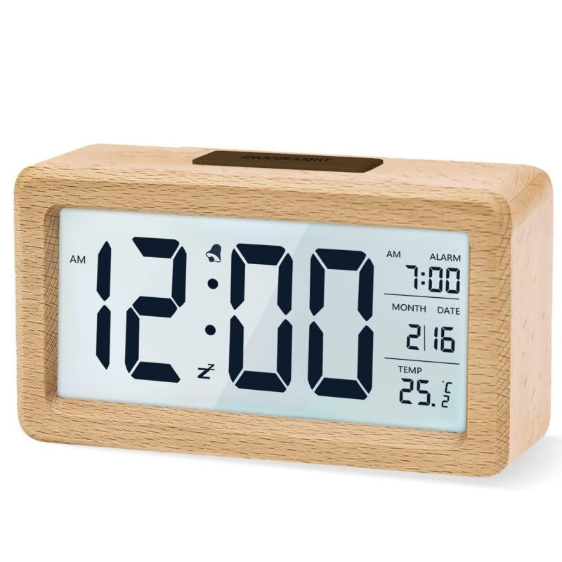 Sveglia Digitale In Legno Kogonee Con Dimmer 0-100% E Doppia Allarme - Timer Snooze, Porte USB, Temperatura E Data - Per Comodino E Ufficio - 4