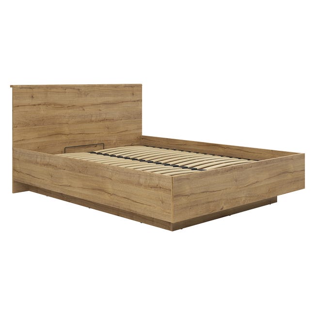KIMENICH Lit 160x200 Avec Sommier Métal, Tête De Lit Bois Et Rangement, 2 Tiroirs + Multiprise USB, Blanc + Chêne Sonoma