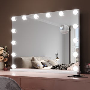 Miroir De Salle De Bain LED Asymétrique 50x80 Cm - Verre Trempé, 3 Couleurs De Lumière, Variateur D'intensité