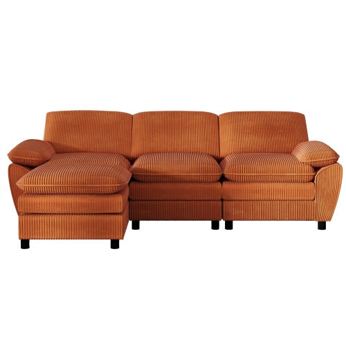 Canapé d'angle 3 places modulaire velours avec pouf amovible - Double coussin + fonction lit - Combinable salon - 9