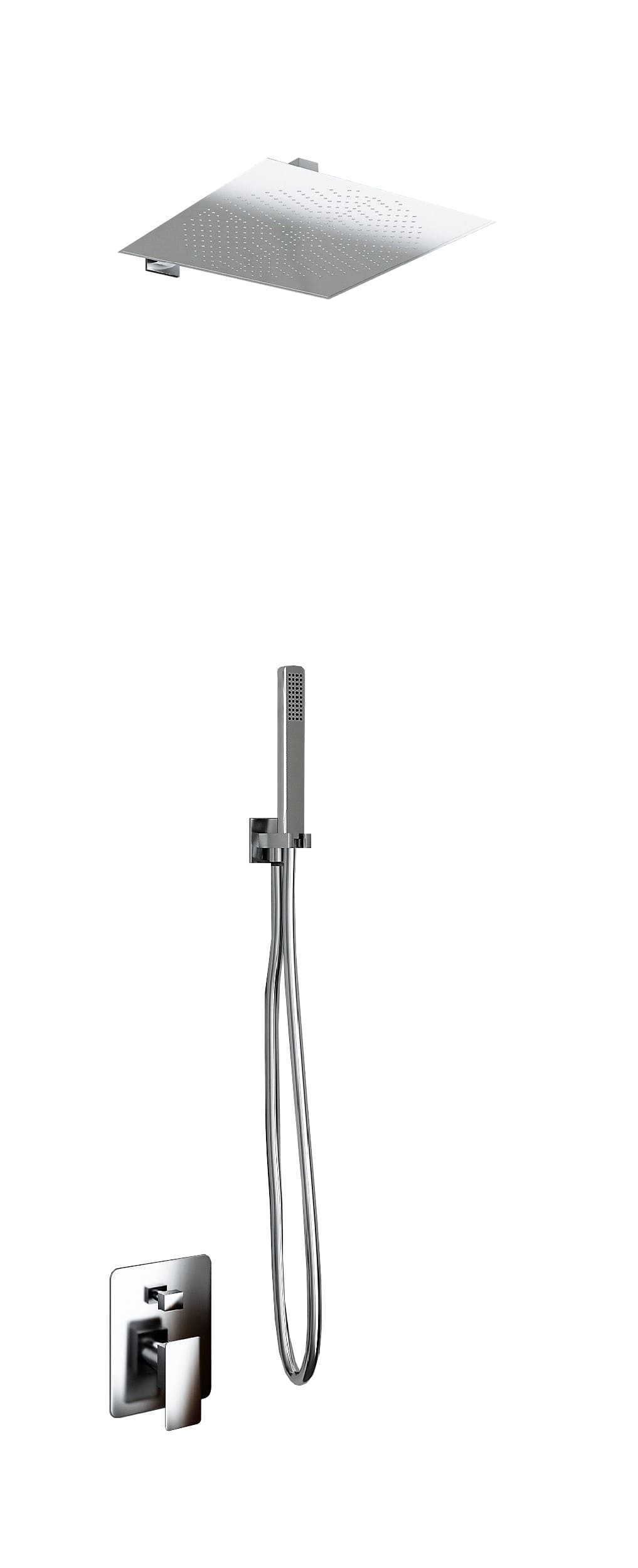 Zestaw prysznicowy 2-drożny: głowica 25x25 cm Slim 2 mm + ramię ścienne + uchwyt na wodę + wąż + prysznic ręczny